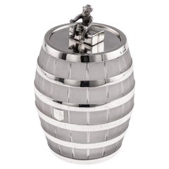 Antique 19thC Victorian Solid Silver & Glass 'Whisky Barrel' Ice Bucket c.1864