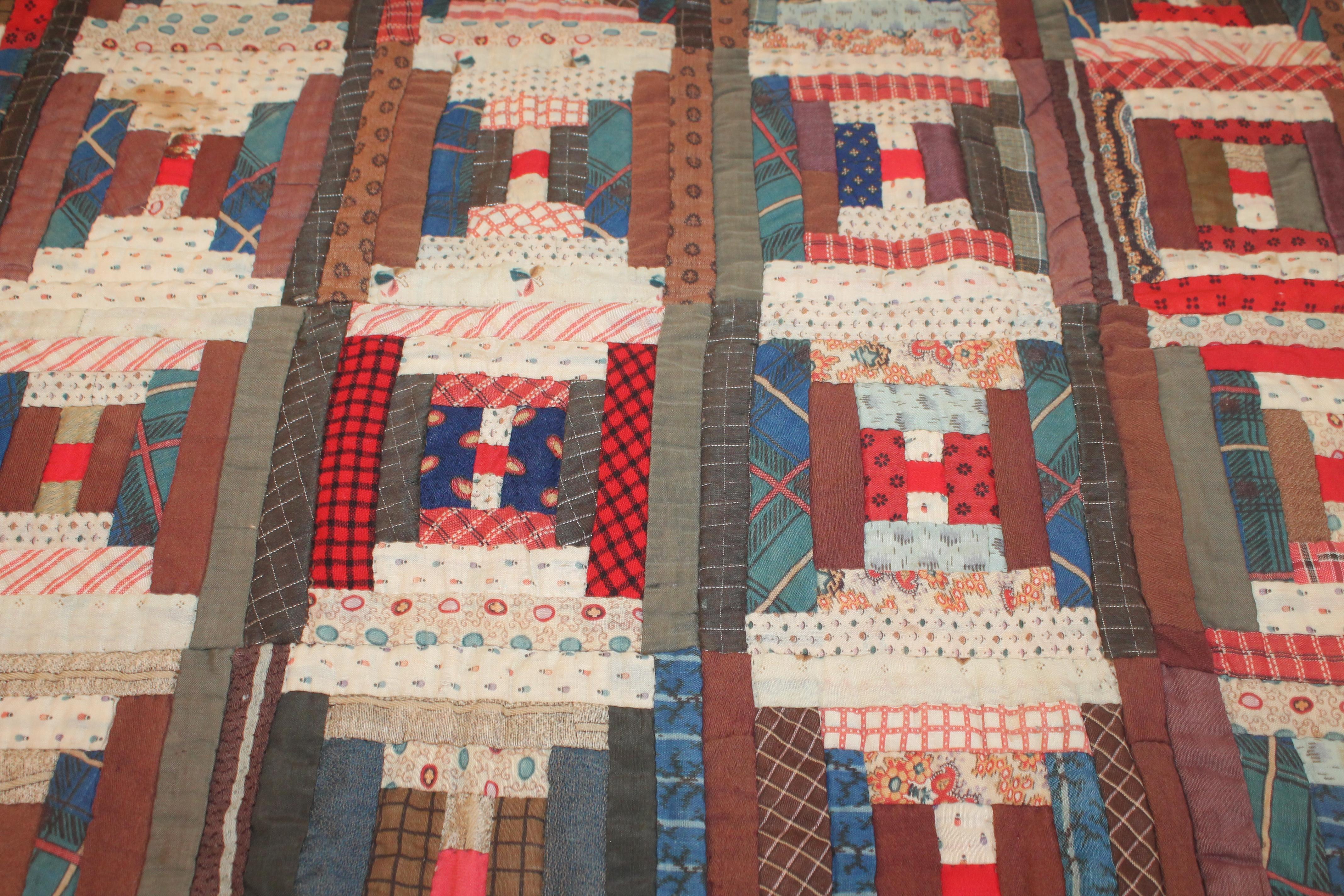 Country Antique 19th Century Wool Log Cabin Crib Quilt