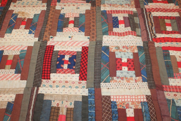 Antique 19th Century Wool Log Cabin Crib Quilt at 1stDibs
