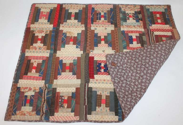 Antique 19th Century Wool Log Cabin Crib Quilt at 1stDibs
