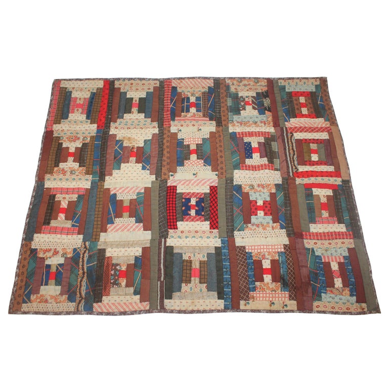 Antique 19th Century Wool Log Cabin Crib Quilt At 1stdibs