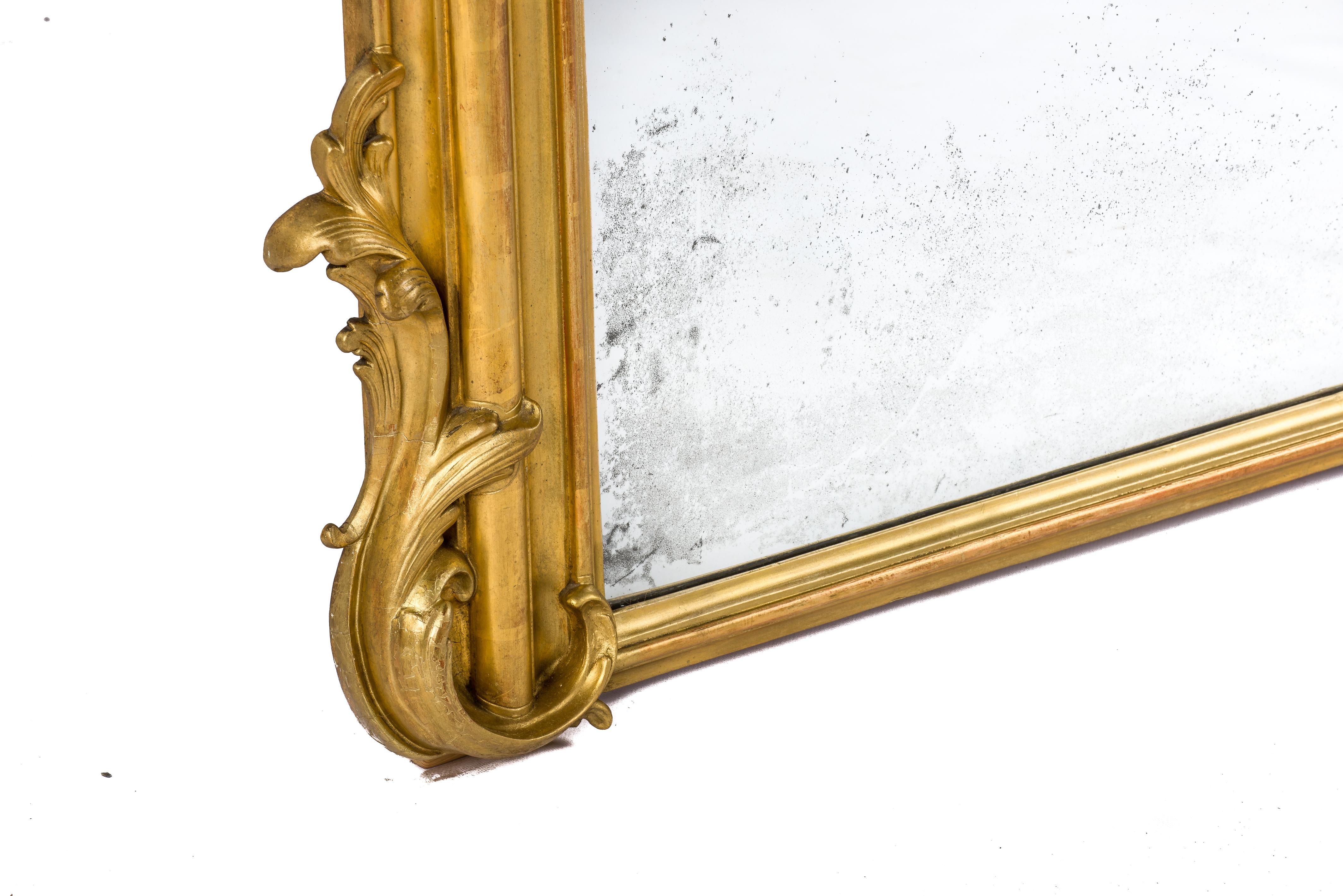 Antique 19thcentury French Monumental Large Gold Leaf Gilt Louis Philippe Mirror In Good Condition For Sale In Casteren, NL