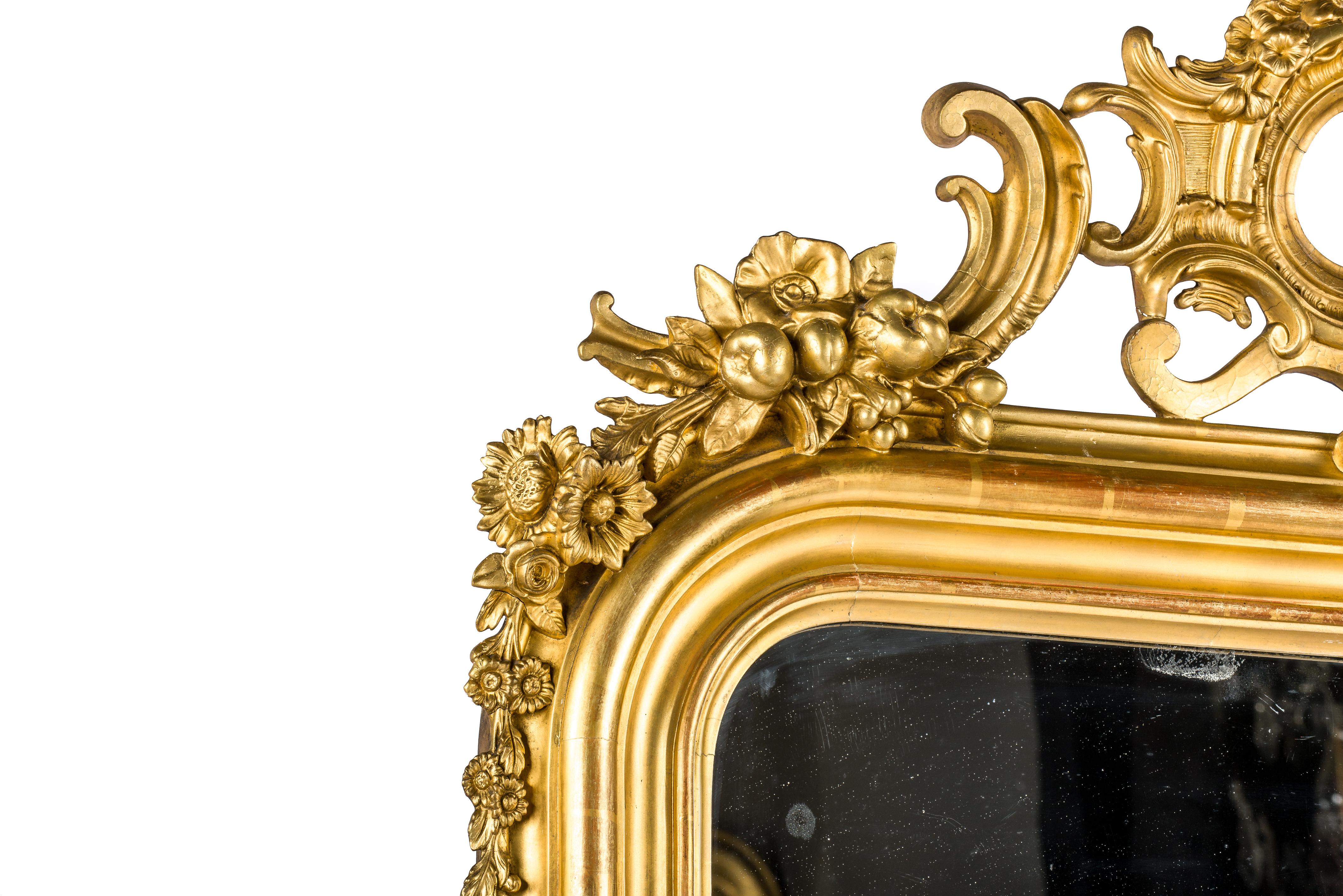 Gesso Antique 19thcentury French Monumental Large Gold Leaf Gilt Louis Philippe Mirror For Sale