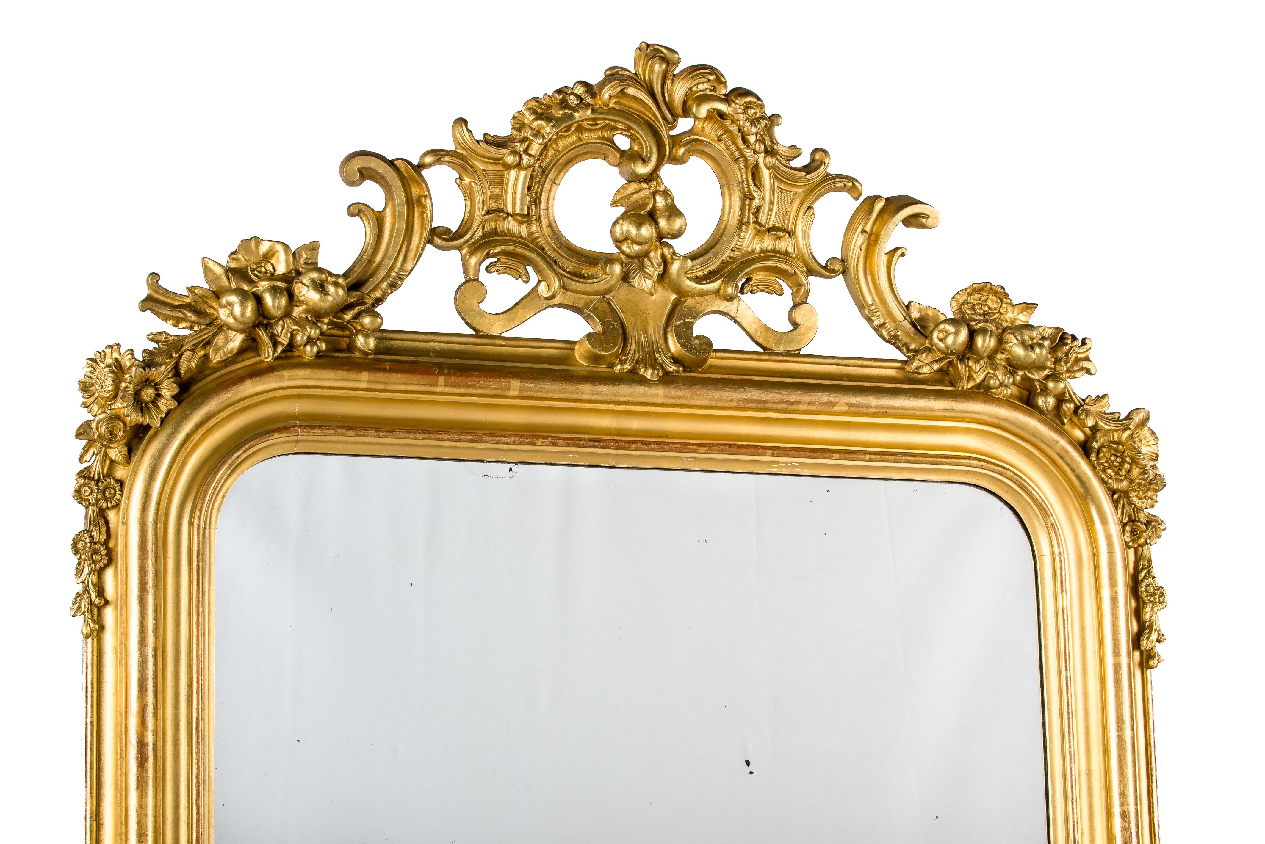 Antique 19thcentury French Monumental Large Gold Leaf Gilt Louis Philippe Mirror For Sale 1
