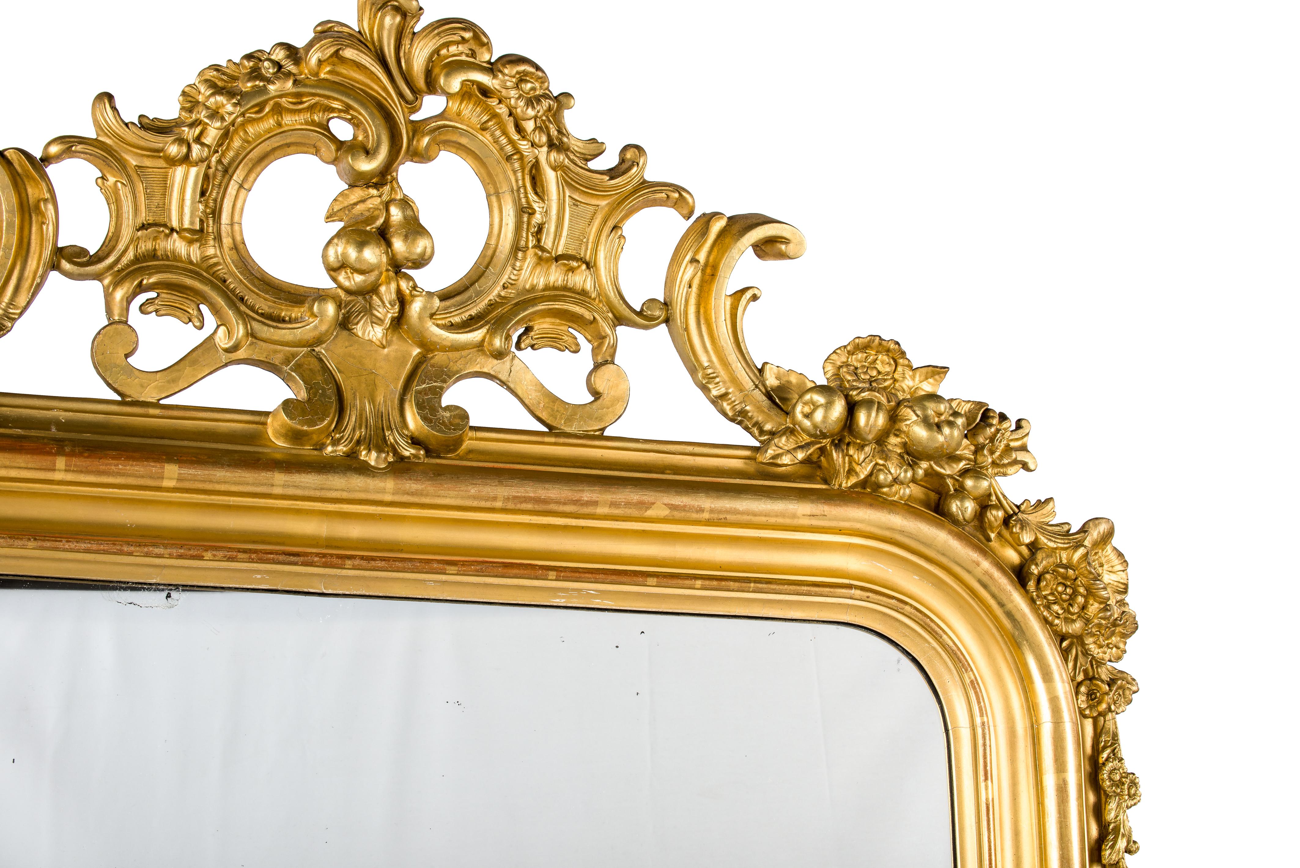 Antique 19thcentury French Monumental Large Gold Leaf Gilt Louis Philippe Mirror For Sale 2