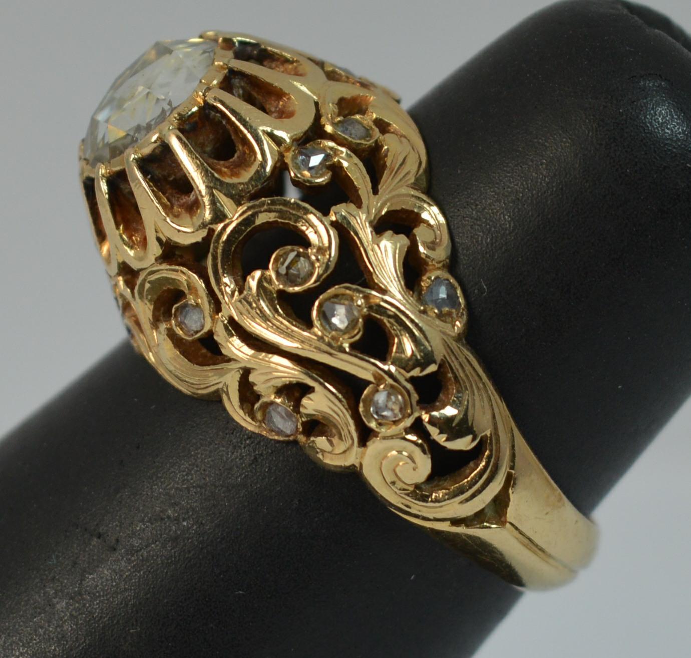 Antique 1 Carat Rose Cut Diamond and 18 Carat Rose Gold Pierced Floral Ring 7