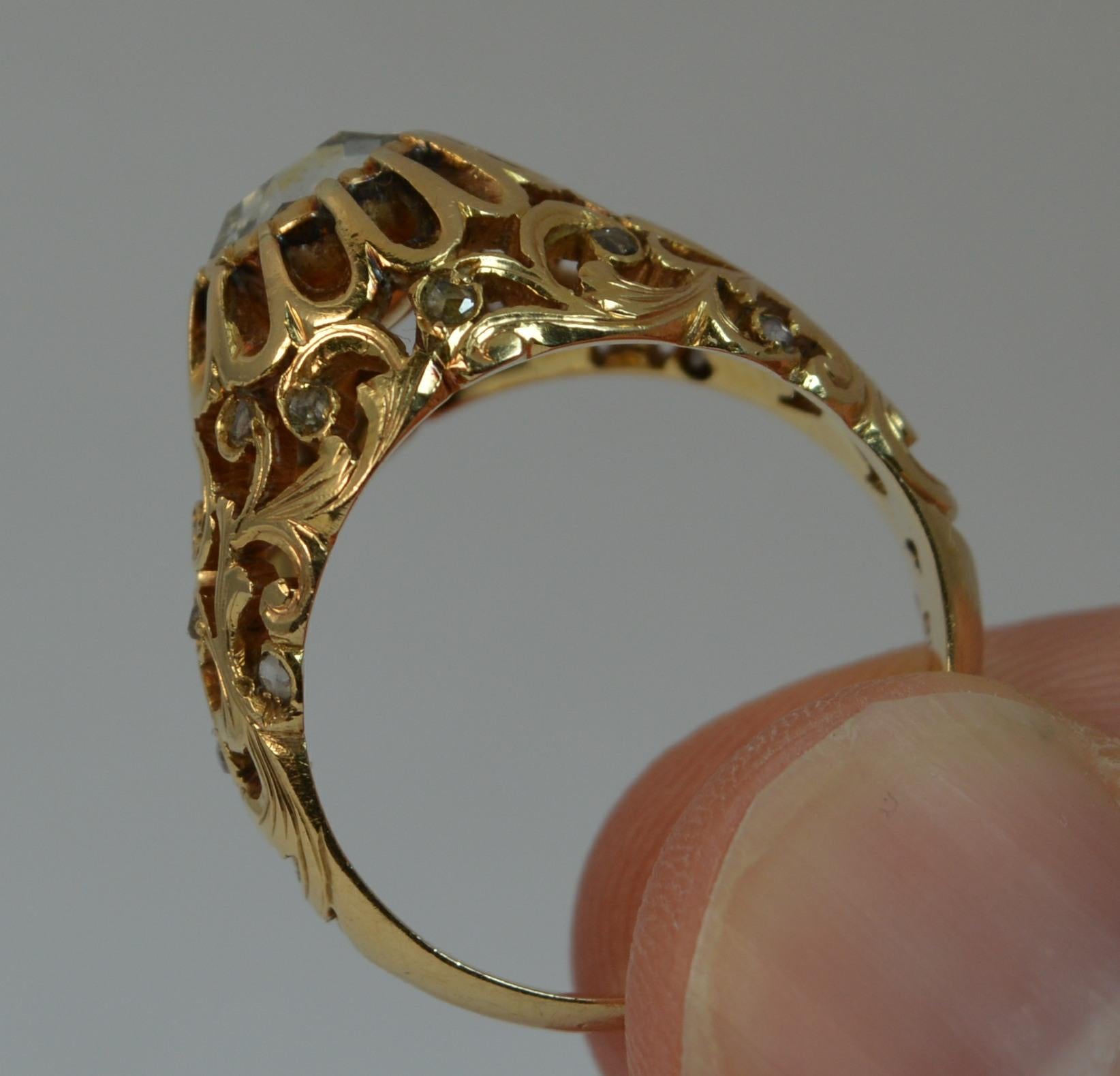 Antique 1 Carat Rose Cut Diamond and 18 Carat Rose Gold Pierced Floral Ring 1