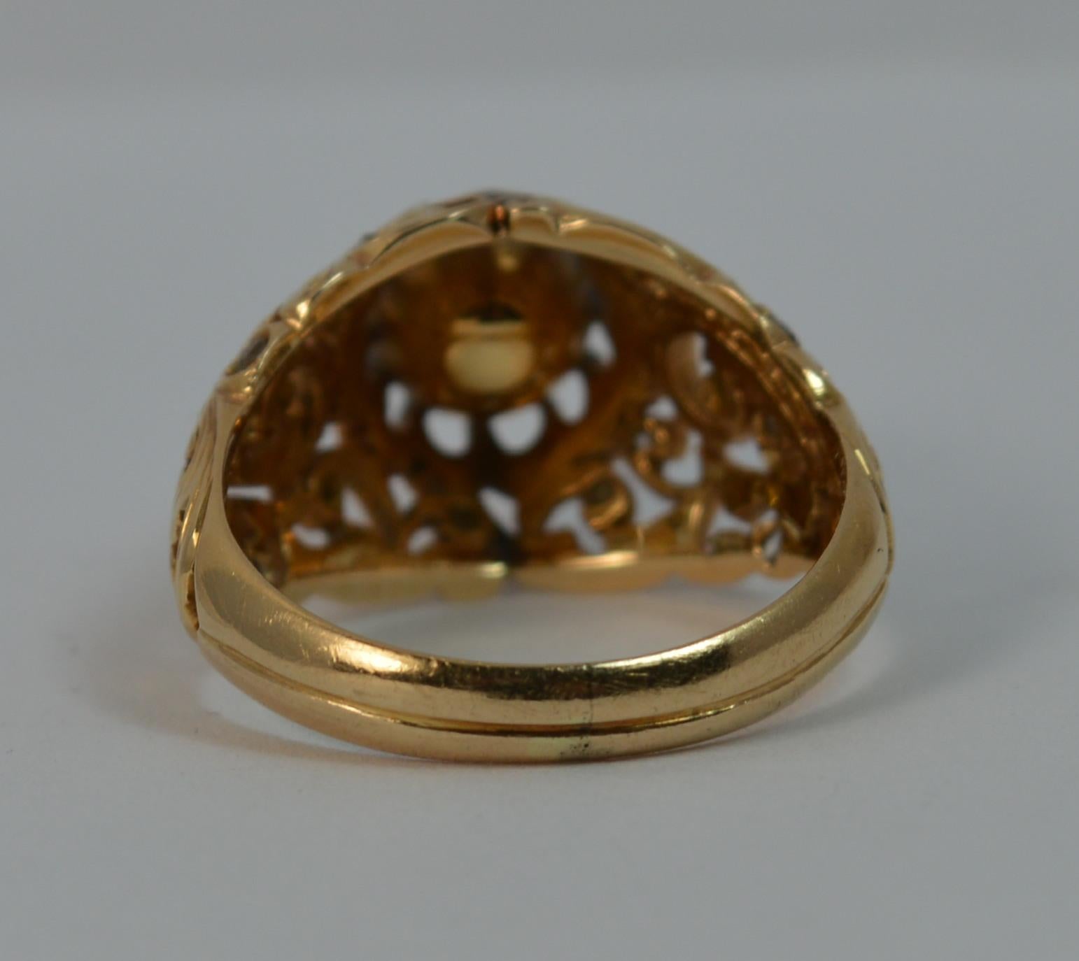 Antique 1 Carat Rose Cut Diamond and 18 Carat Rose Gold Pierced Floral Ring 3