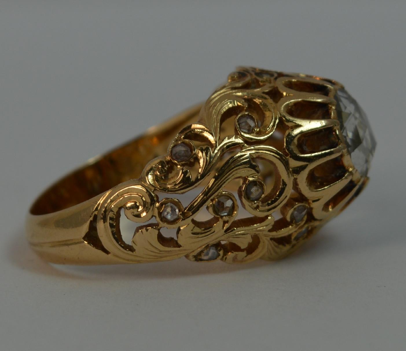 Antique 1 Carat Rose Cut Diamond and 18 Carat Rose Gold Pierced Floral Ring 4