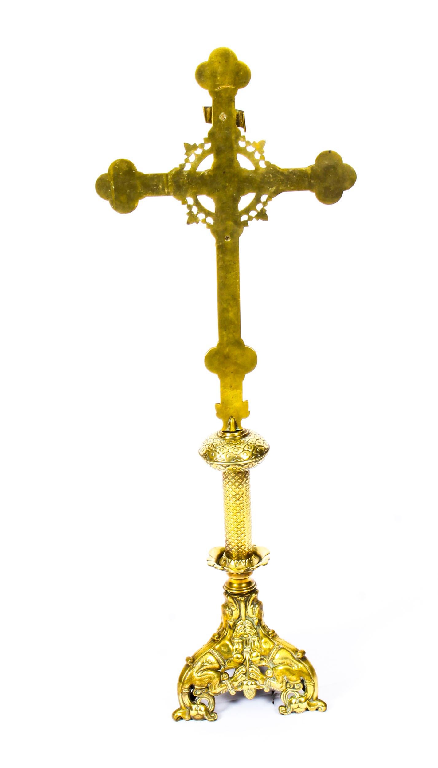 1mt Brass Medieval Revival Altar Corpus Christi Christ Crucified 19th Century 6