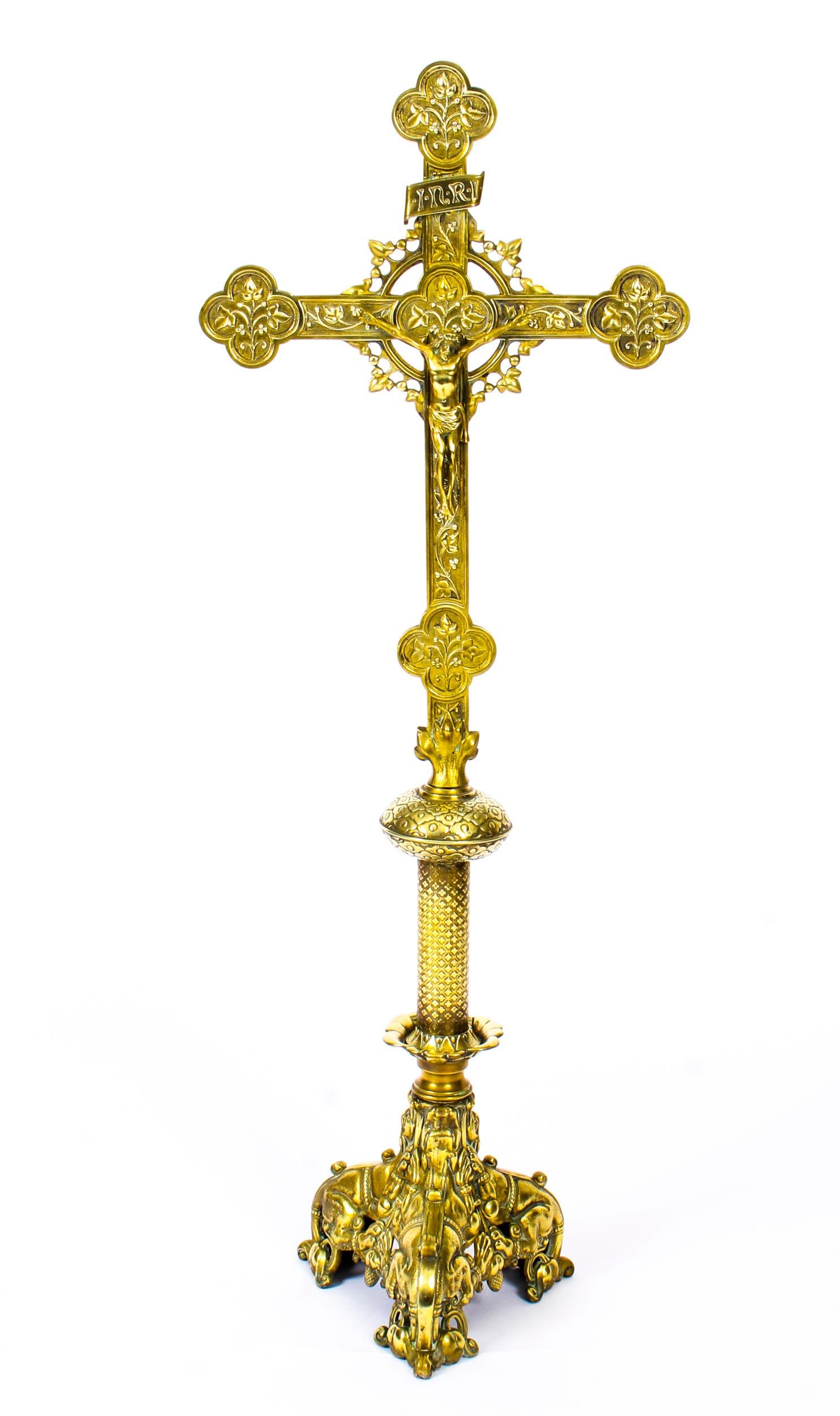 1mt Brass Medieval Revival Altar Corpus Christi Christ Crucified 19th Century 8