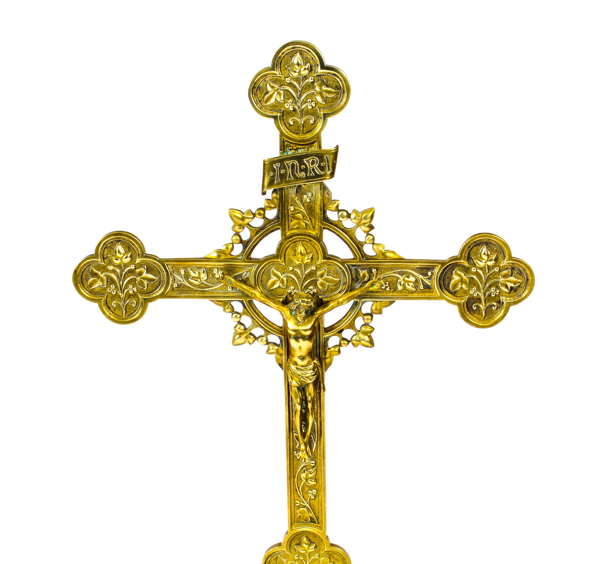 Gilt 1mt Brass Medieval Revival Altar Corpus Christi Christ Crucified 19th Century