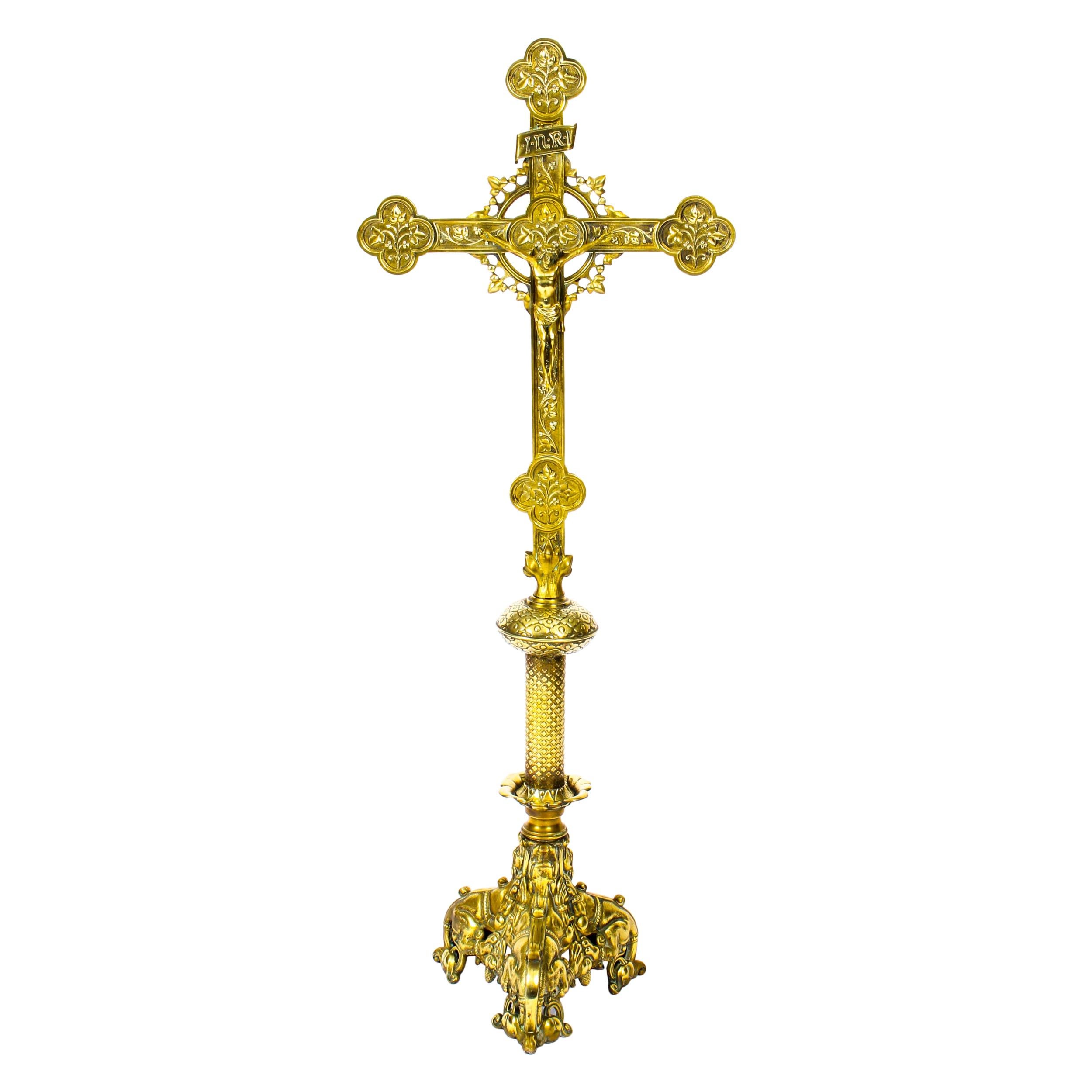 1mt Brass Medieval Revival Altar Corpus Christi Christ Crucified 19th Century
