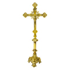 Antique 1mt Brass Medieval Revival Altar Corpus Christi Christ Crucified 19th Century
