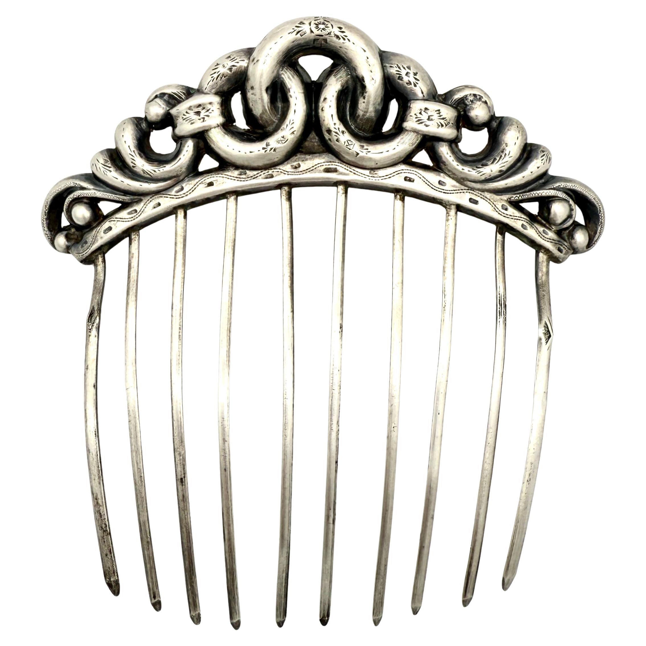 Antique 1ère moitié 19ème siècle French  Peigne à cheveux en argent Ornement de cheveux en vente