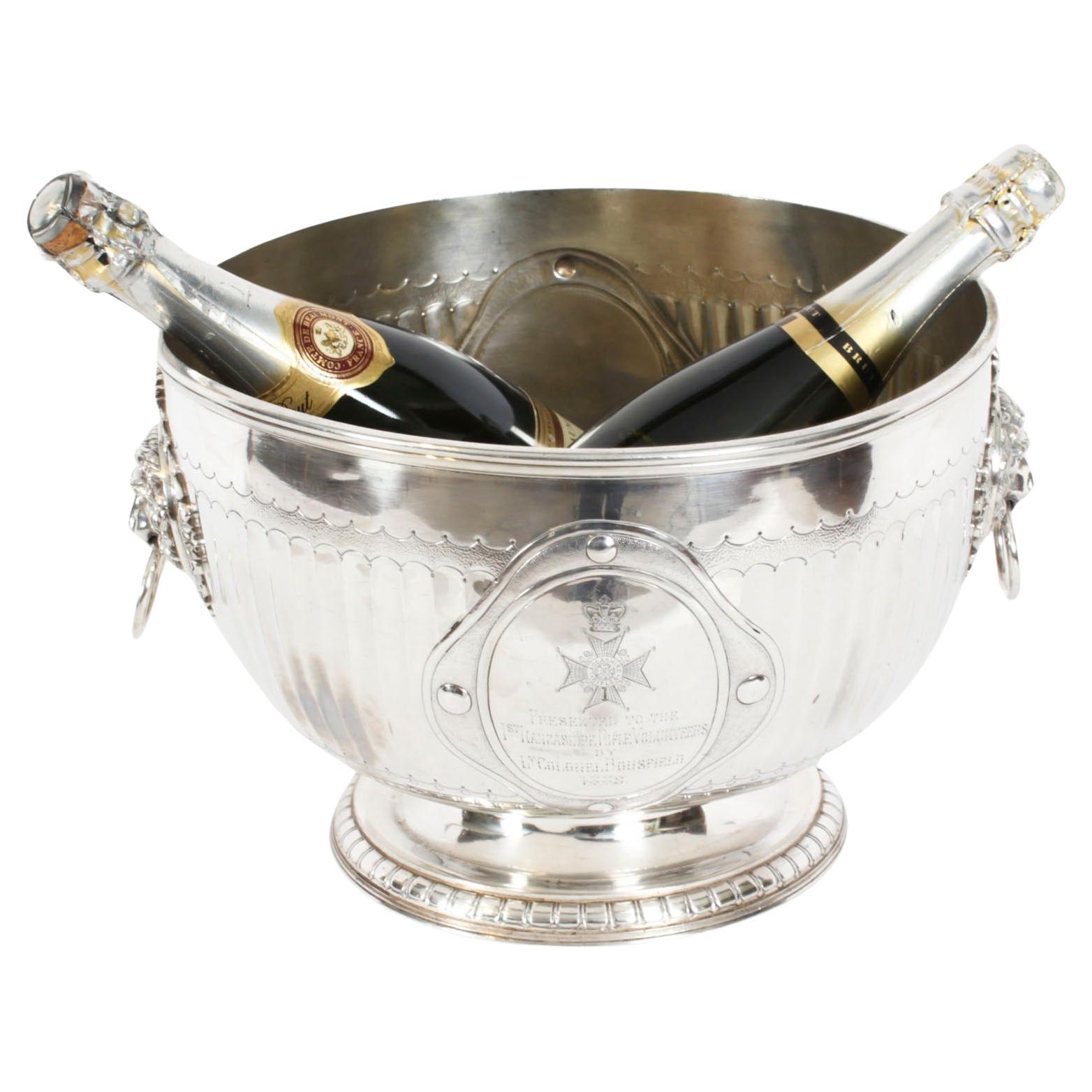 Antique "1st Lancashire Rifle" Silver Plated Wine Cooler Elkington 19th Century For Sale