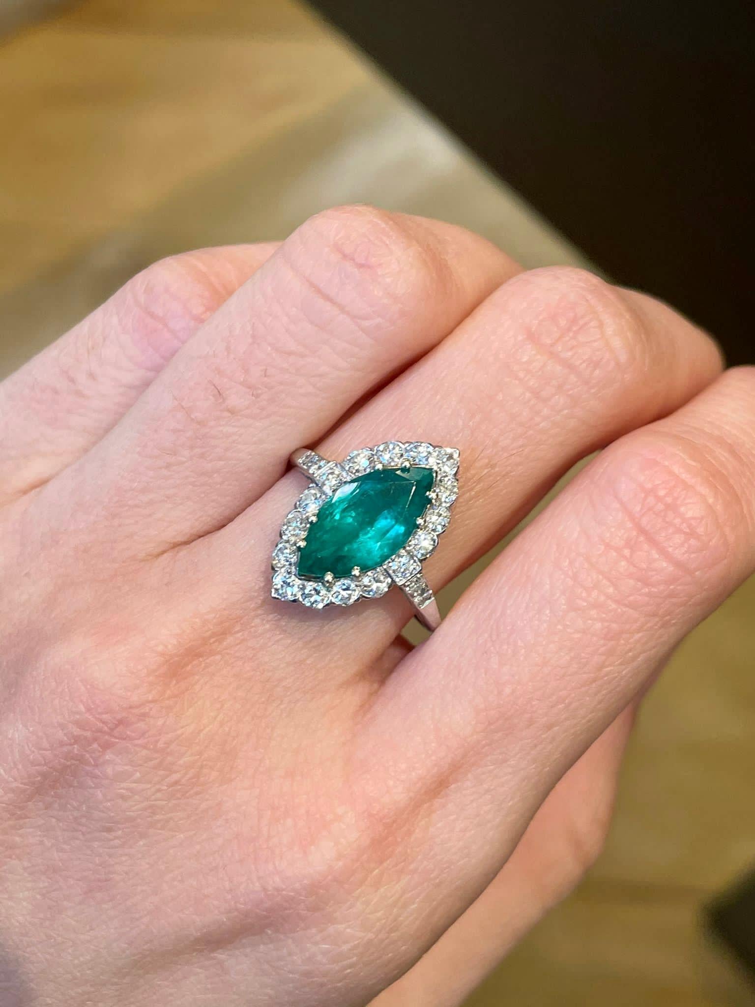 Contemporary 2 Carat Emerald Diamond Platinum Engagement Ring 6