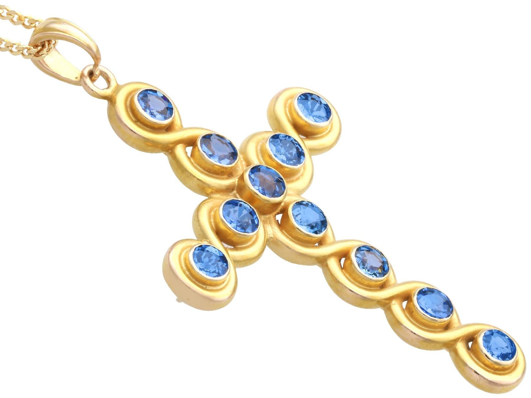 Antique 2 Carat Montana Sapphire and 18k Yellow Gold Cross Pendant Circa 1910 For Sale 1