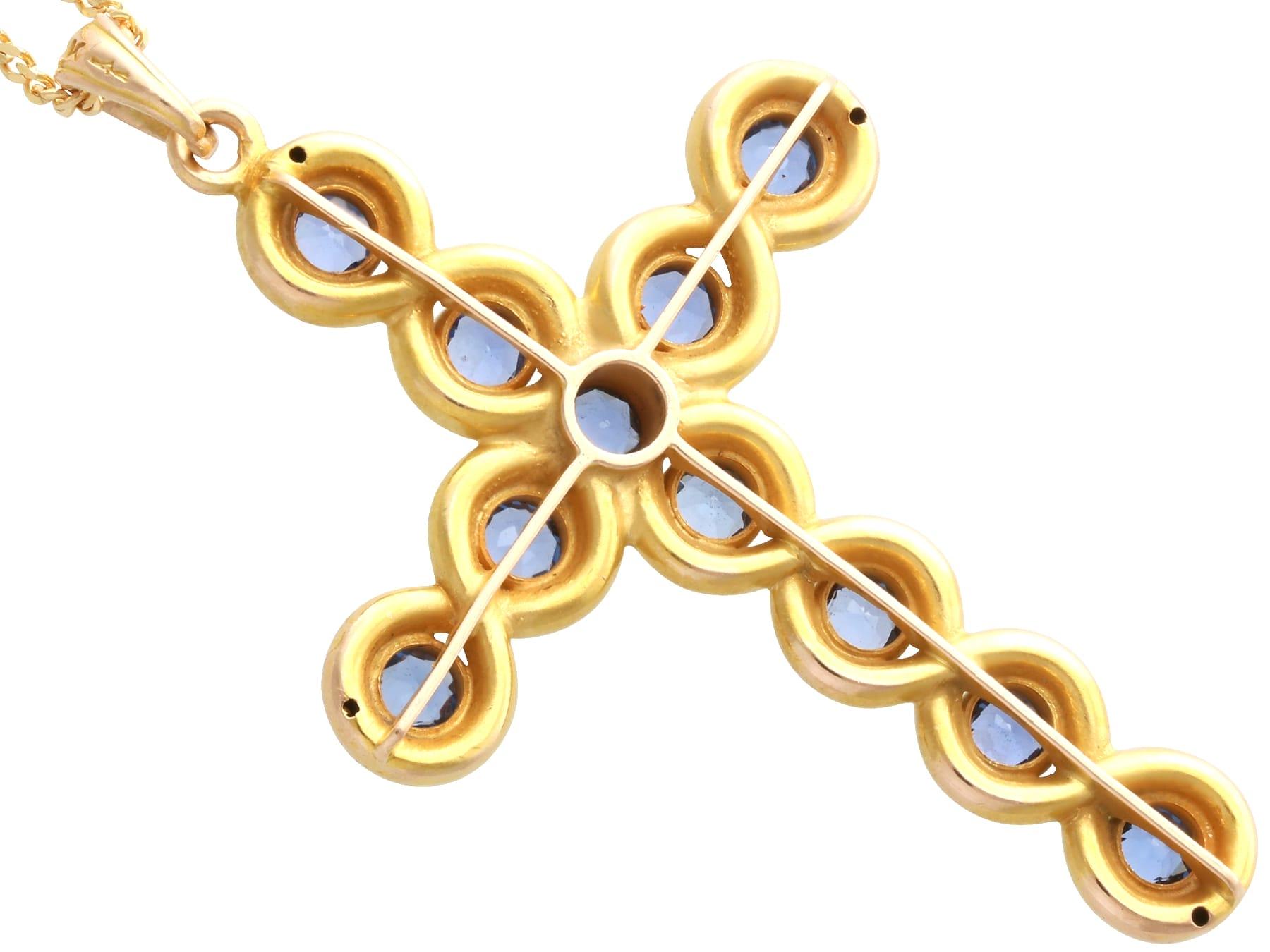 Antique 2 Carat Montana Sapphire and 18k Yellow Gold Cross Pendant Circa 1910 For Sale 2