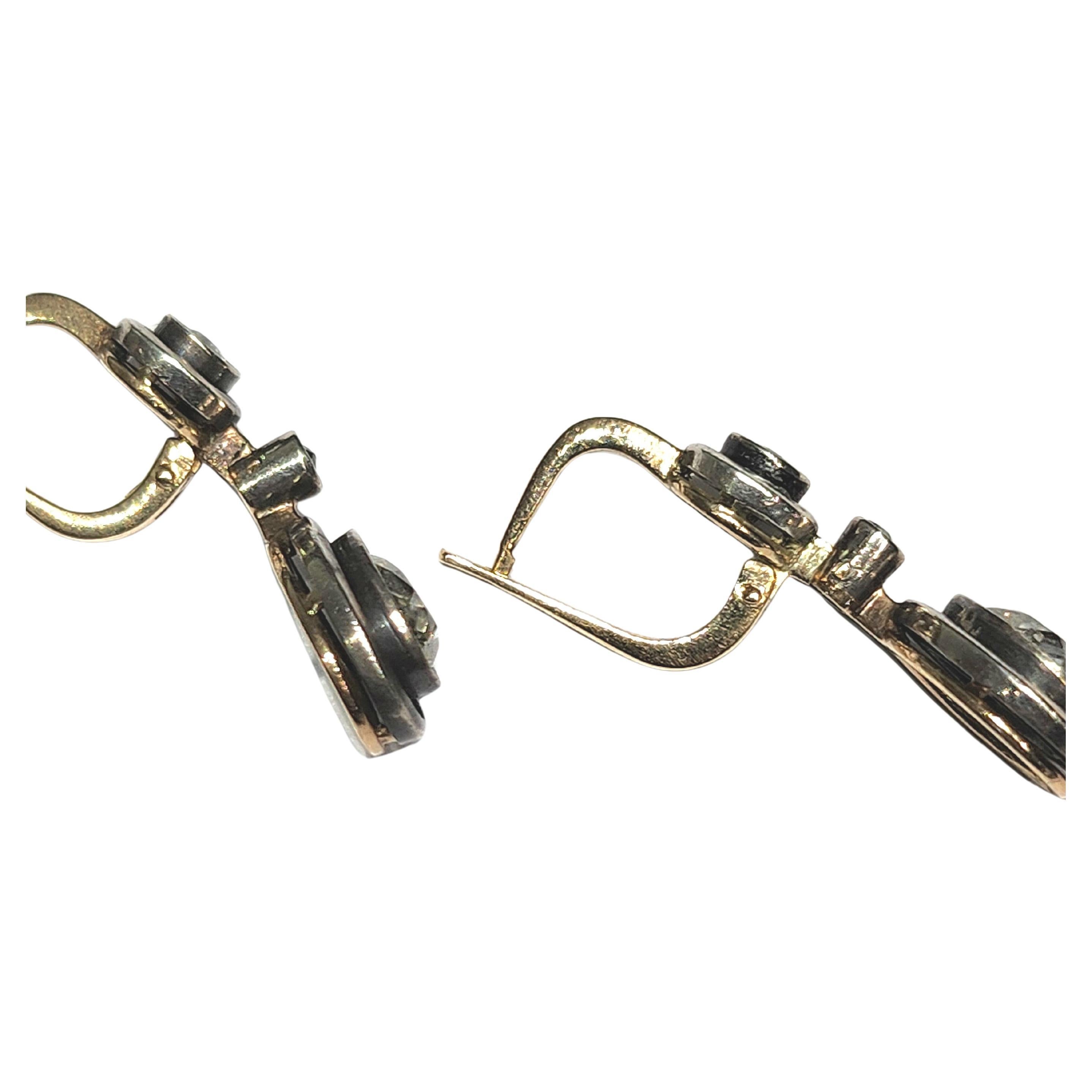 Boucles d'oreilles pendantes anciennes en diamant taillé à l'ancienne de 2 carats Pour femmes en vente