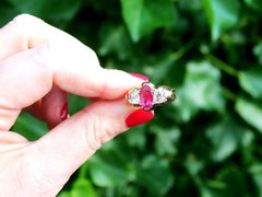 Antique 2 Carat Oval Cut Ruby and Diamond Yellow Gold Cocktail Ring
