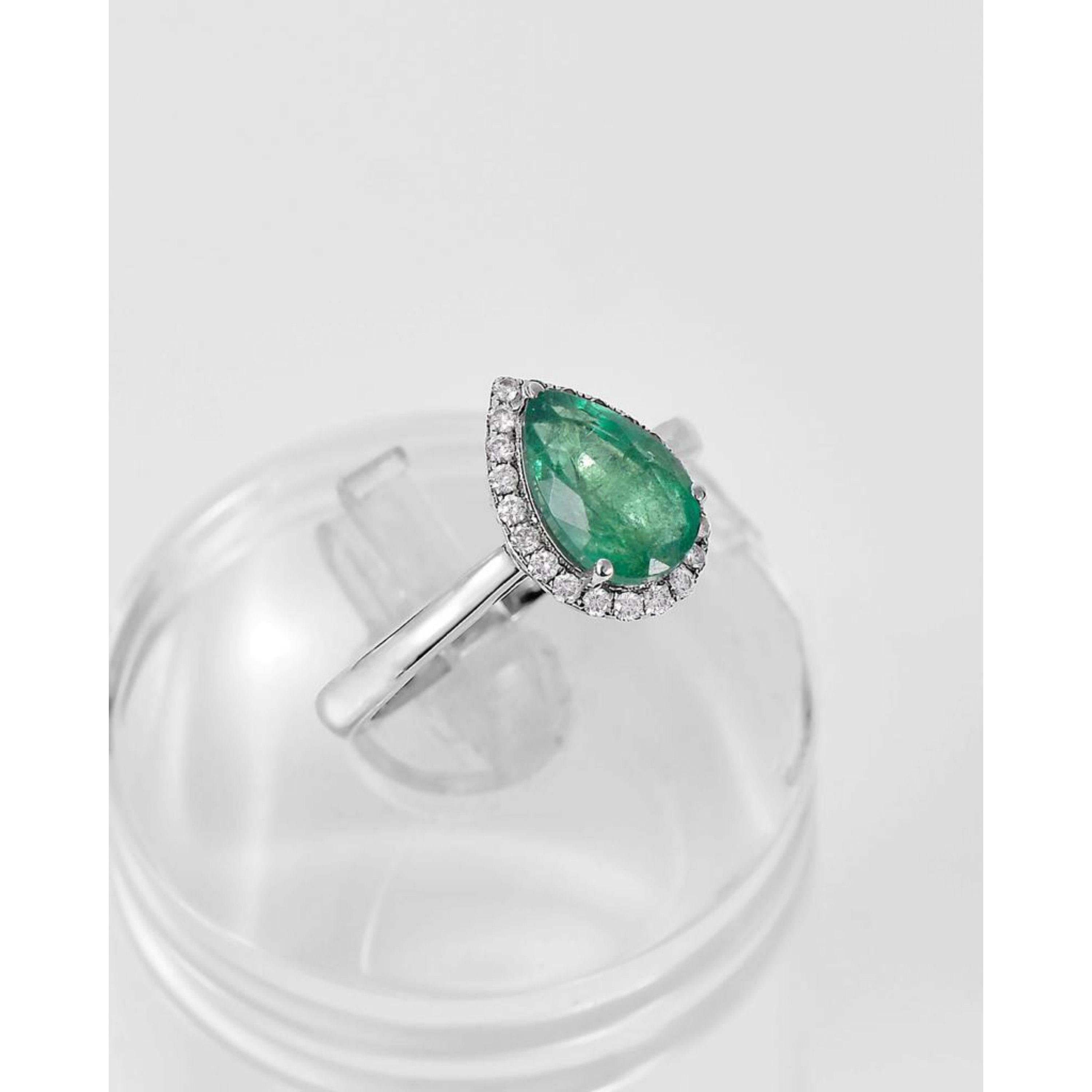 En venta: Antiguo Anillo de Compromiso Esmeralda Corte Pera 2 Quilates, Único Anillo de Boda con Diamantes  2