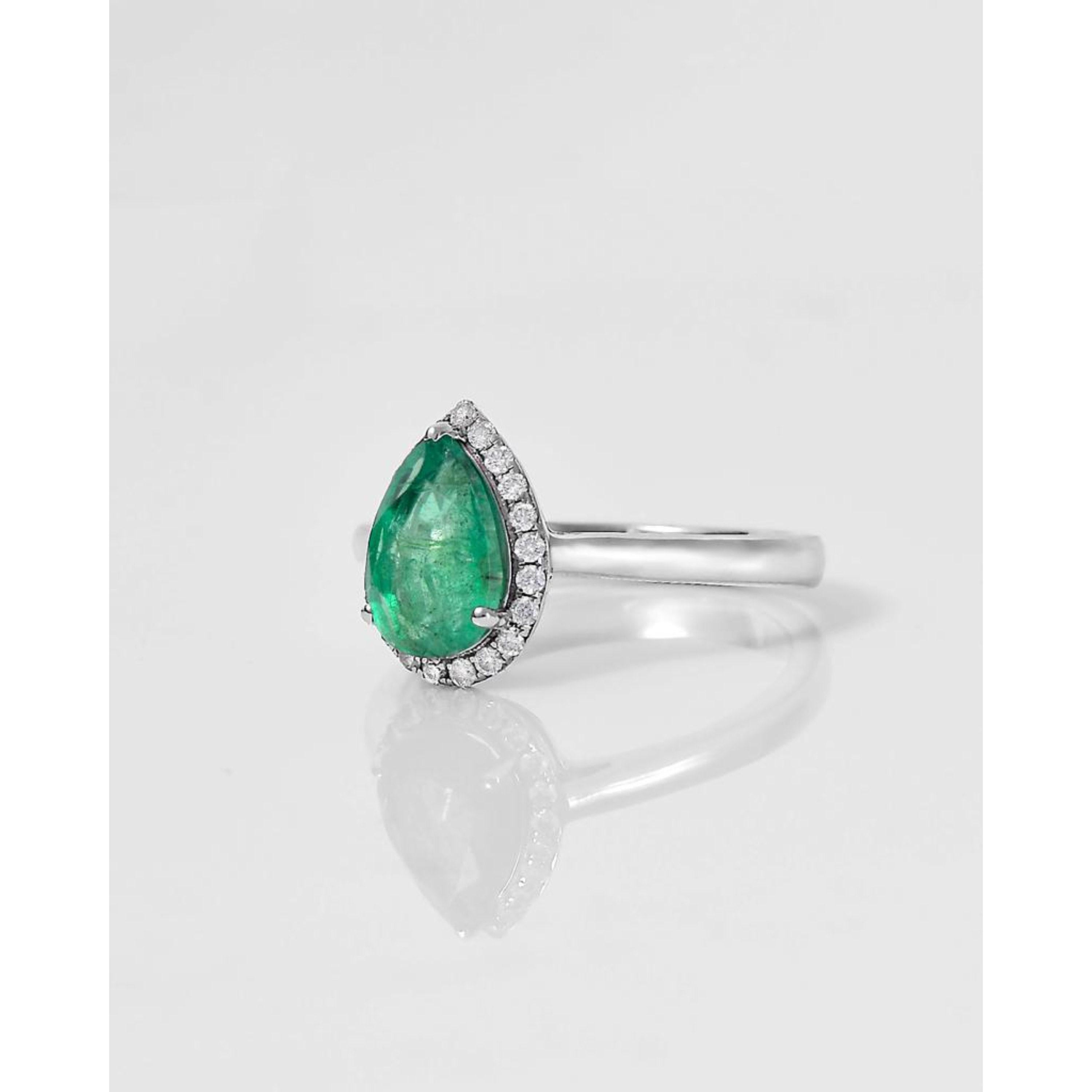 En venta: Antiguo Anillo de Compromiso Esmeralda Corte Pera 2 Quilates, Único Anillo de Boda con Diamantes  3