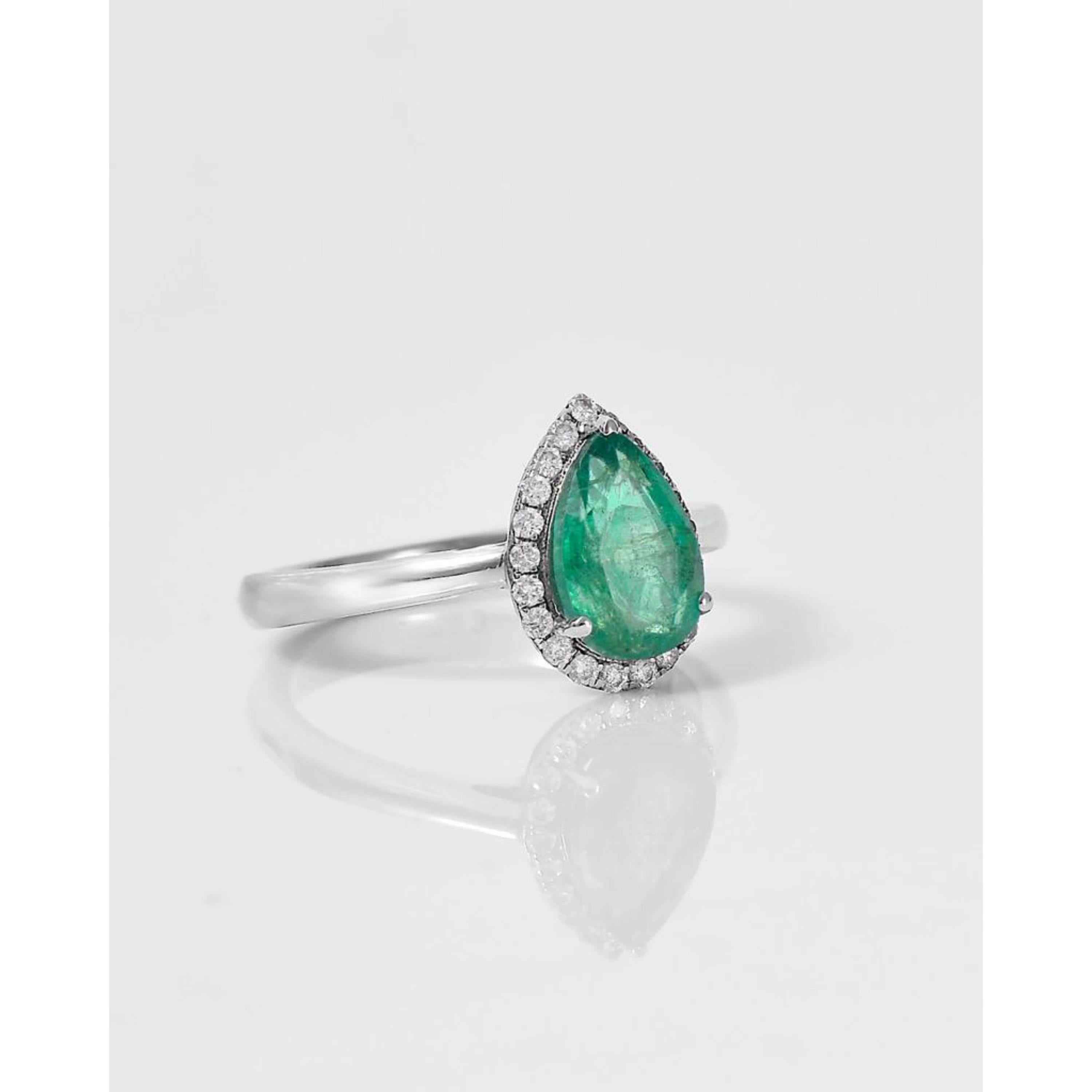 En venta: Antiguo Anillo de Compromiso Esmeralda Corte Pera 2 Quilates, Único Anillo de Boda con Diamantes  4