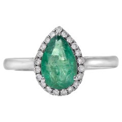 Antiguo Anillo de Compromiso Esmeralda Corte Pera 2 Quilates, Único Anillo de Boda con Diamantes
