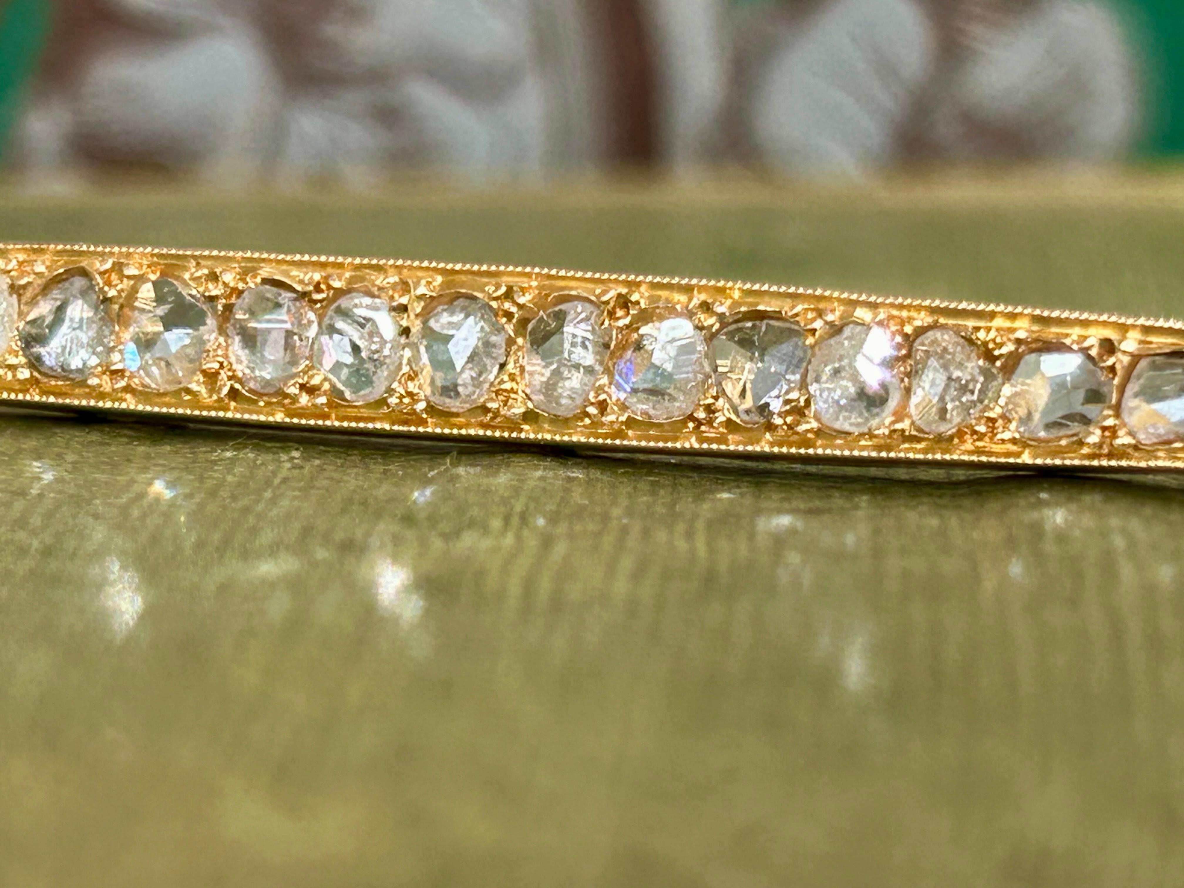 Antique 1.5 carat Rose Cut Diamond Bar Brooch 14K Yellow Gold In Excellent Condition For Sale In Joelton, TN