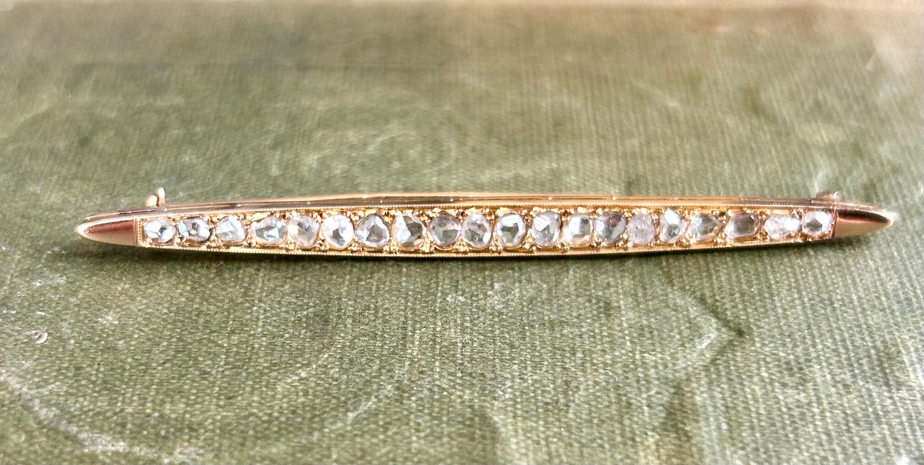 Broche ancienne en or jaune 14 carats avec diamants taille rose de 1,5 carat en vente 12