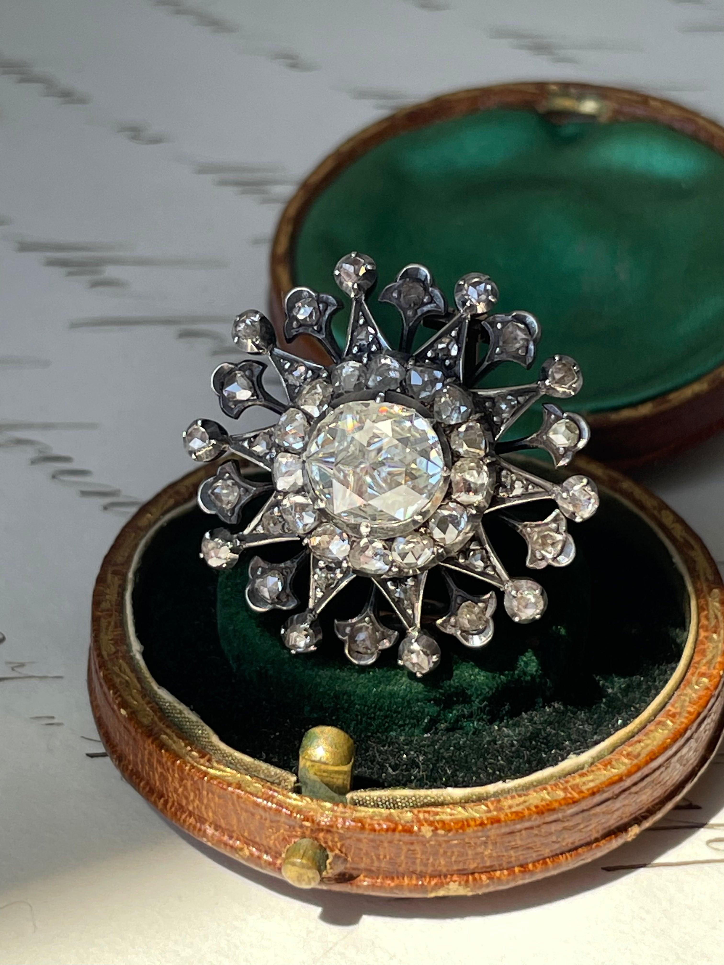 Antique 2 Carat Rose Cut Diamond Brooch c1850 In Good Condition For Sale In Hummelstown, PA