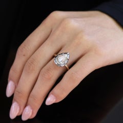 Antique 2 Carat Rose Cut Pear Diamond Georgian Revival Engagement Ring