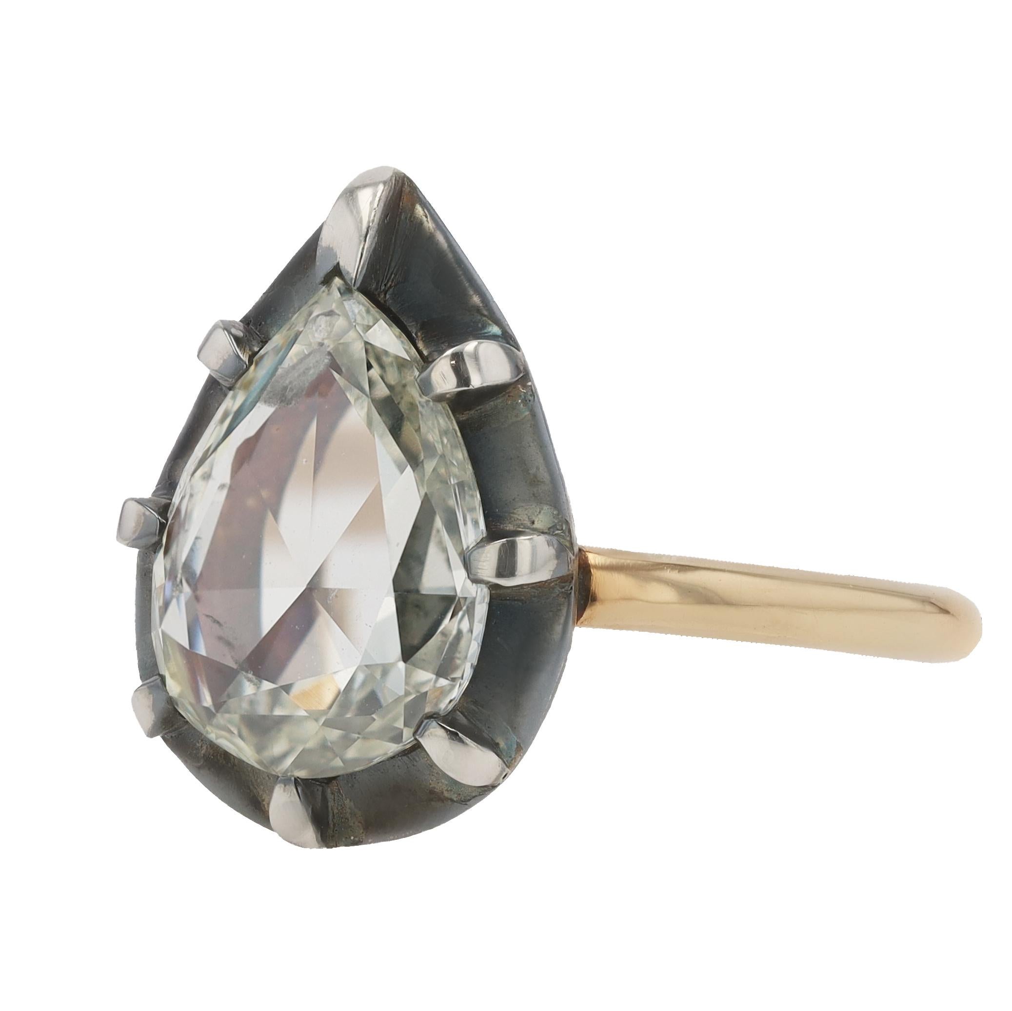 Anillo de compromiso antiguo de 2 quilates con diamante pera talla rosa de la época del renacimiento georgiano en Bueno estado para la venta en Santa Barbara, CA