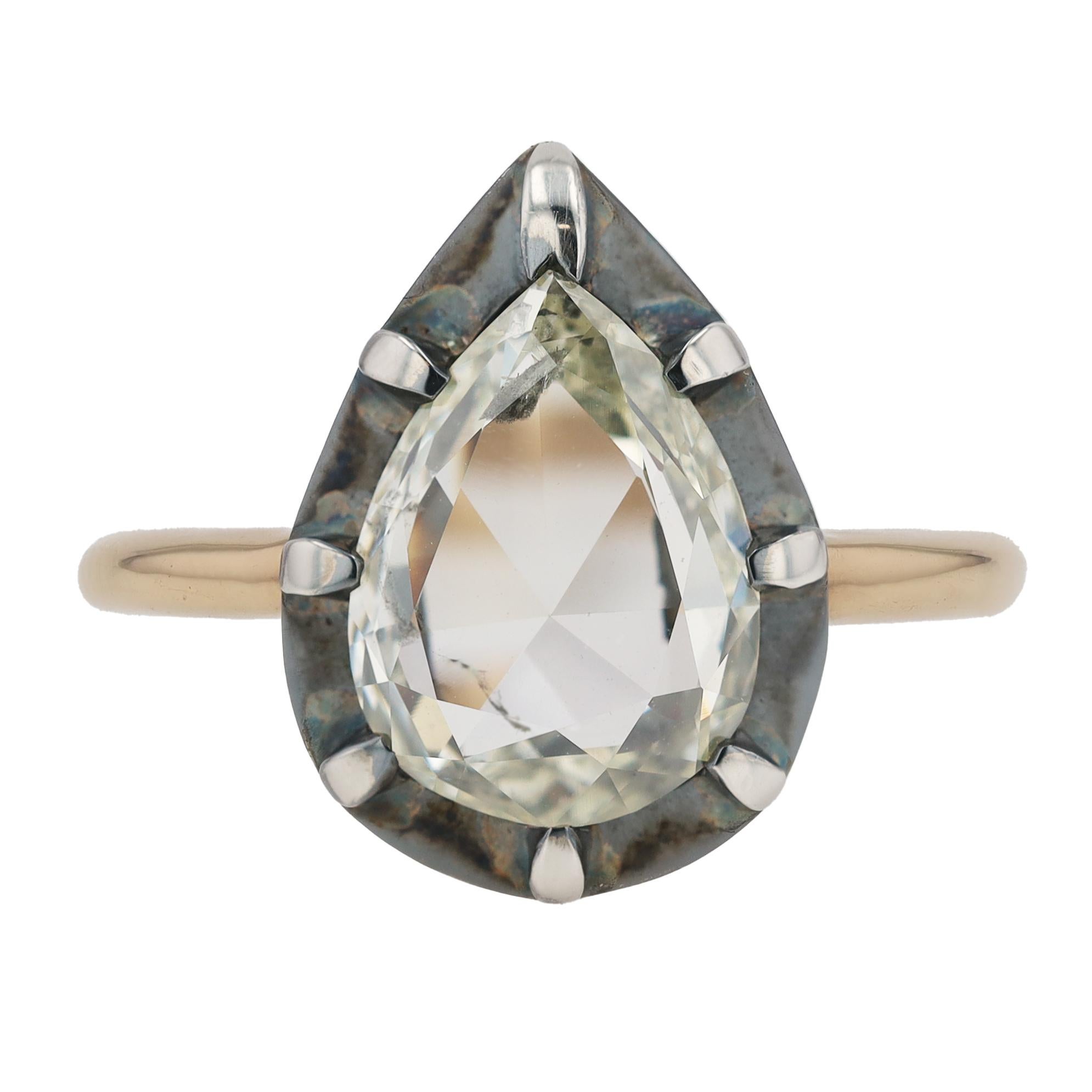 Anillo de compromiso antiguo de 2 quilates con diamante pera talla rosa de la época del renacimiento georgiano en venta