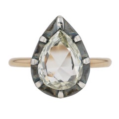 Bague de fiançailles ancienne de 2 carats, taille rose et diamant poire, de style néo-géorgien