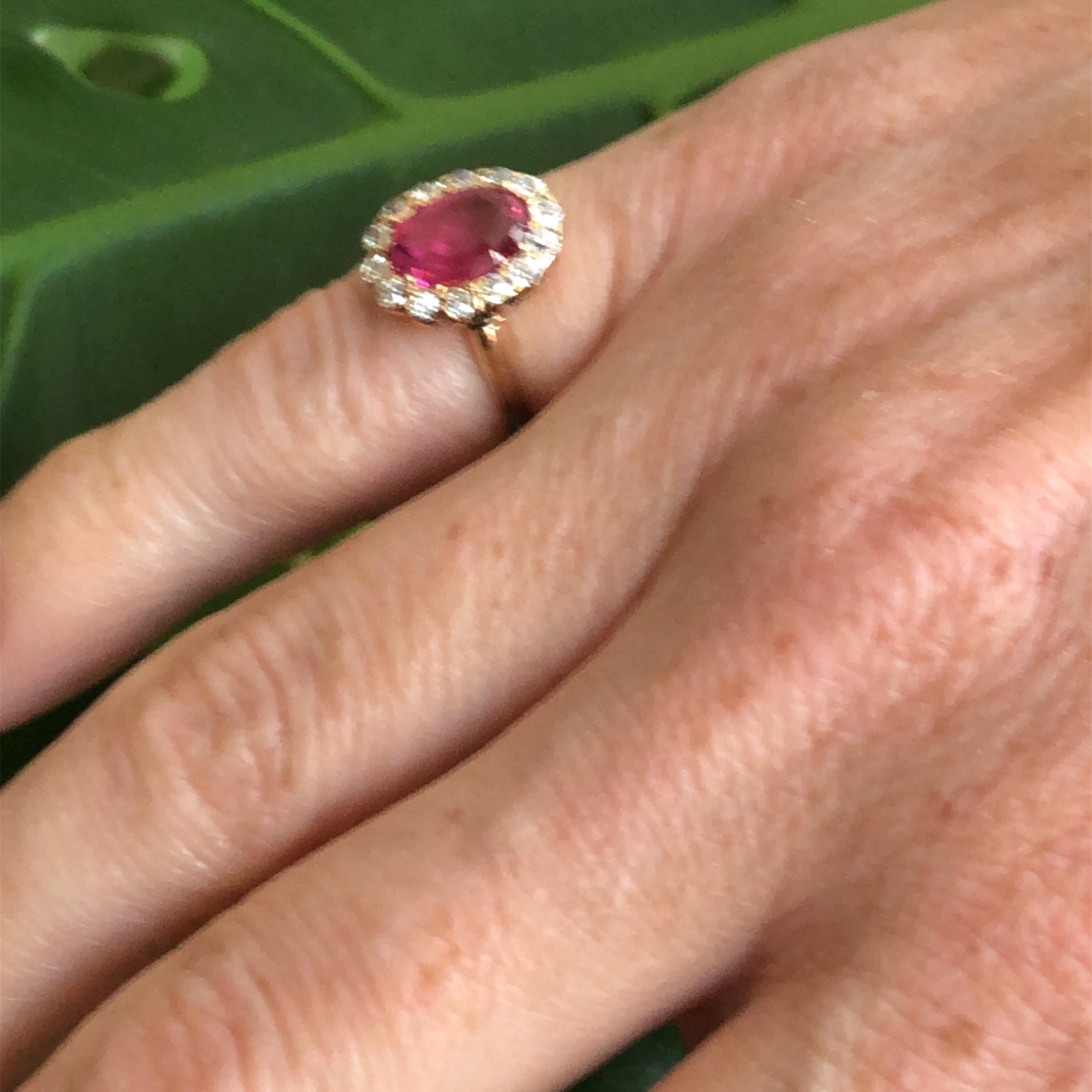 Old European Cut Antique 2 Carat Ruby and 0.65 Carat Old European Diamond Ring, circa Early 1900