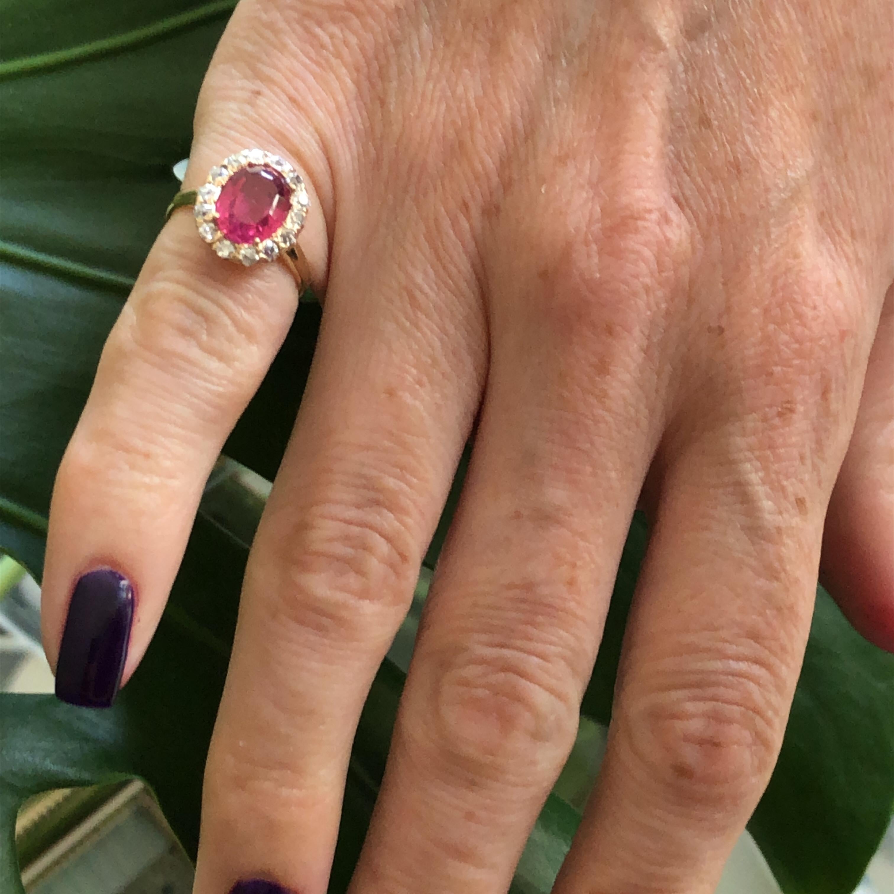Antique 2 Carat Ruby and 0.65 Carat Old European Diamond Ring, circa Early 1900 2