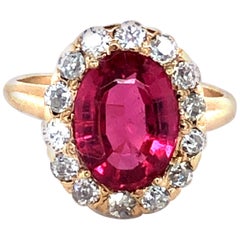 Antique 2 Carat Ruby and 0.65 Carat Old European Diamond Ring, circa Early 1900