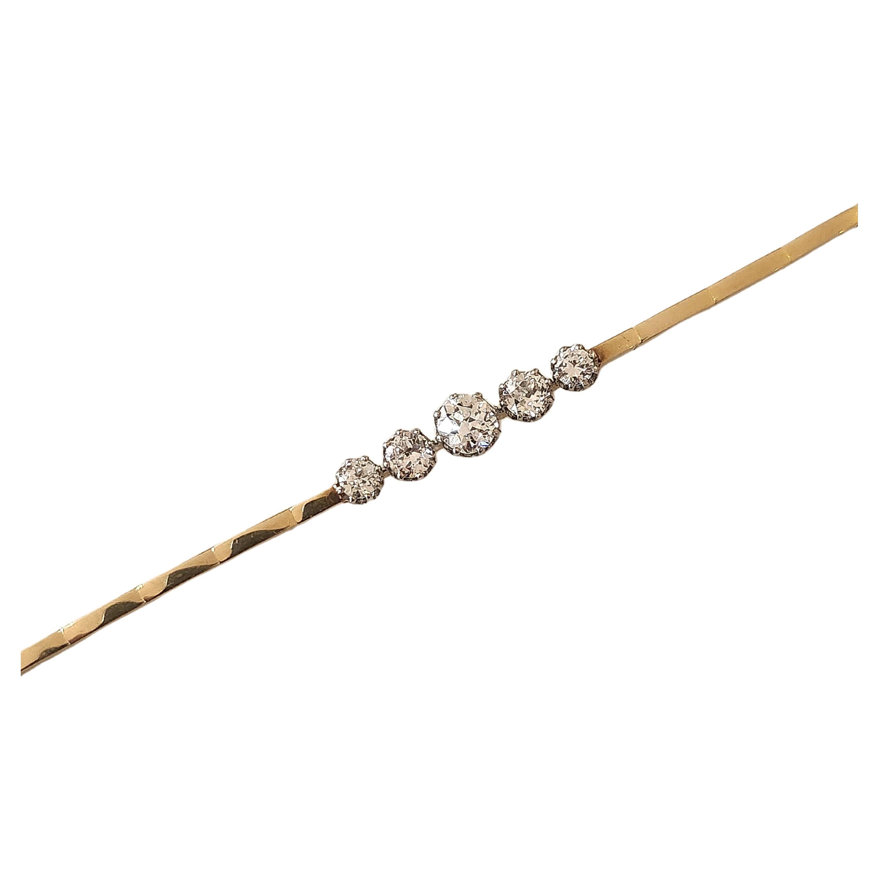 Antique 2 Carats Old Mine Cut Diamond Gold Bracelet In Excellent Condition In Cairo, EG