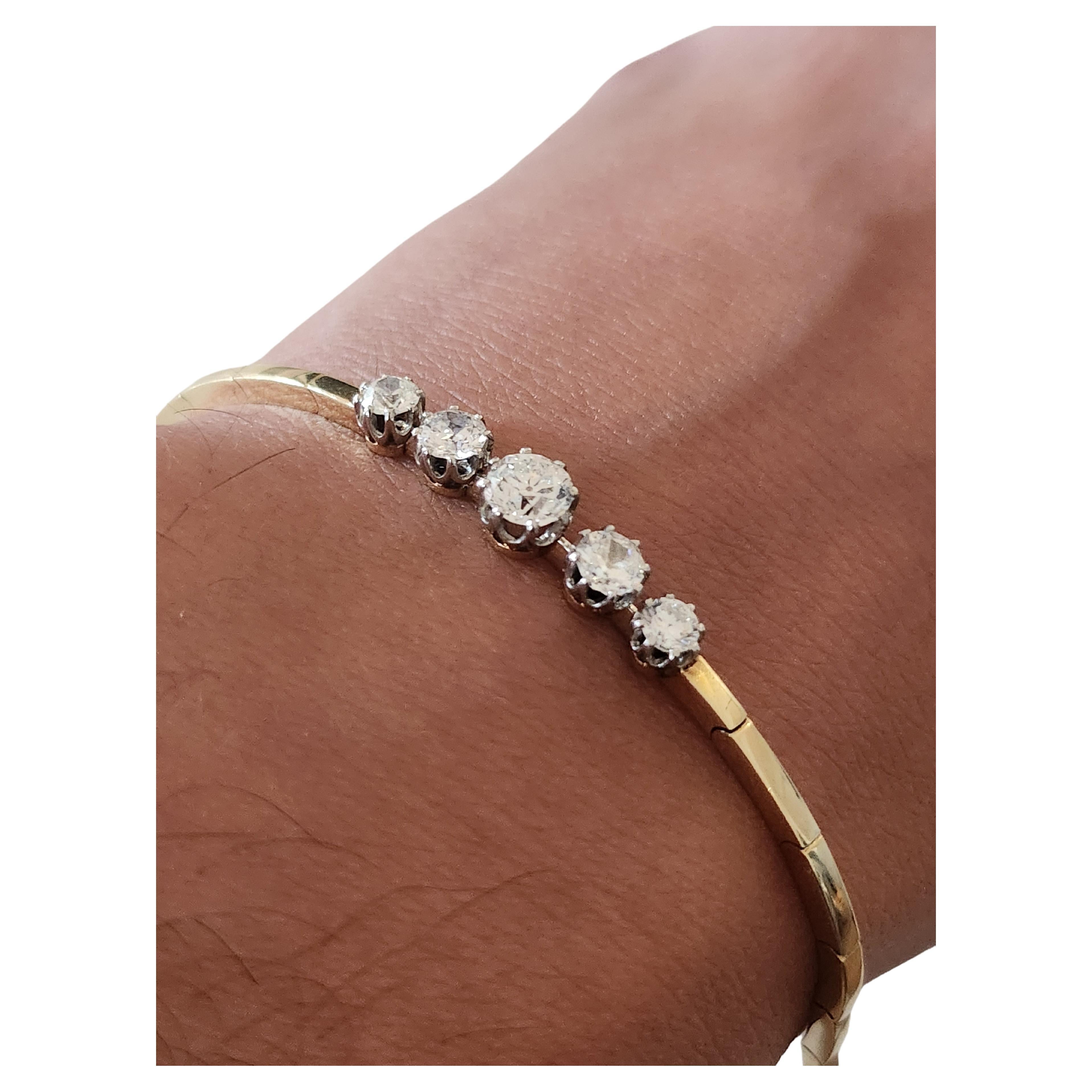 Women's Antique 2 Carats Old Mine Cut Diamond Gold Bracelet