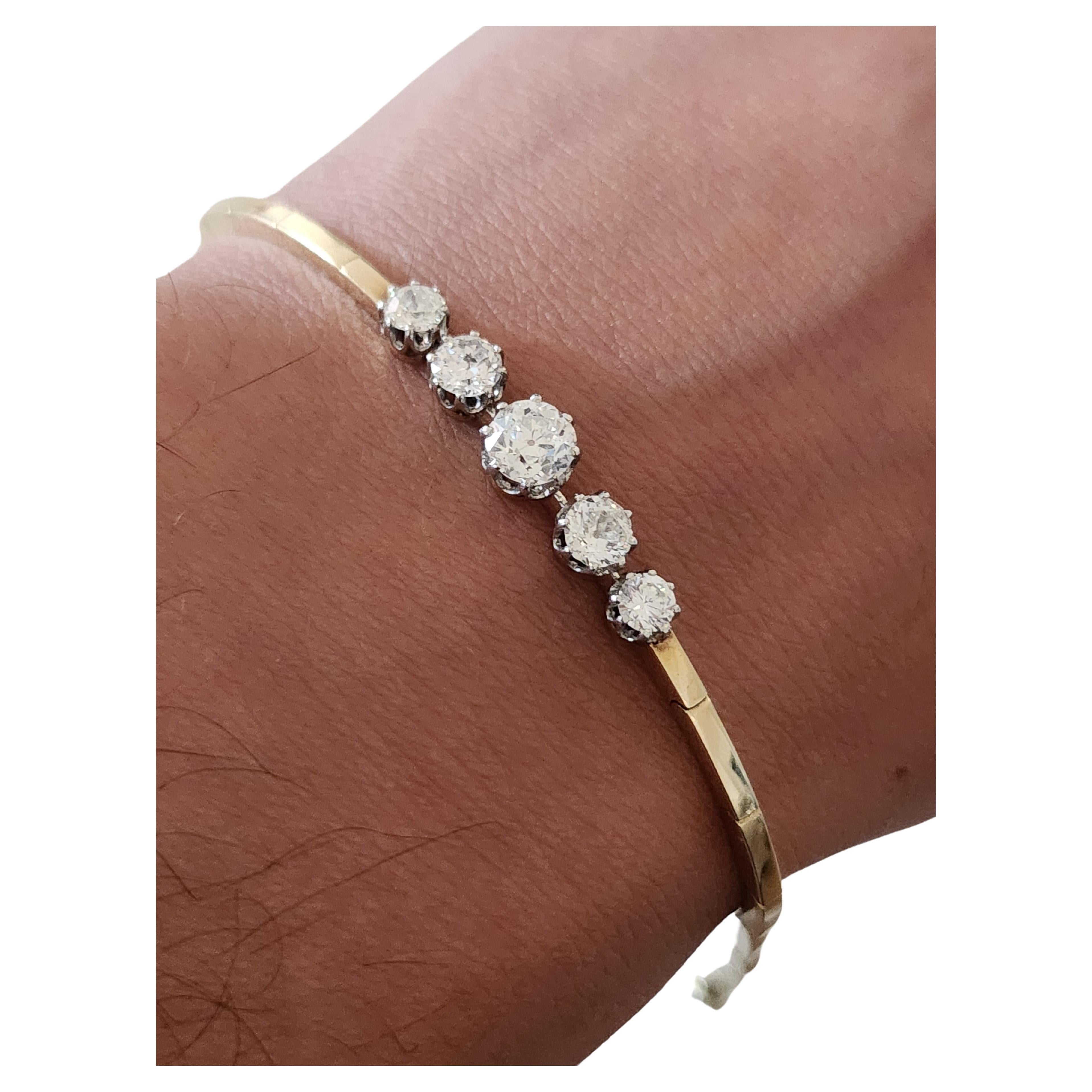 Antique 2 Carats Old Mine Cut Diamond Gold Bracelet 1