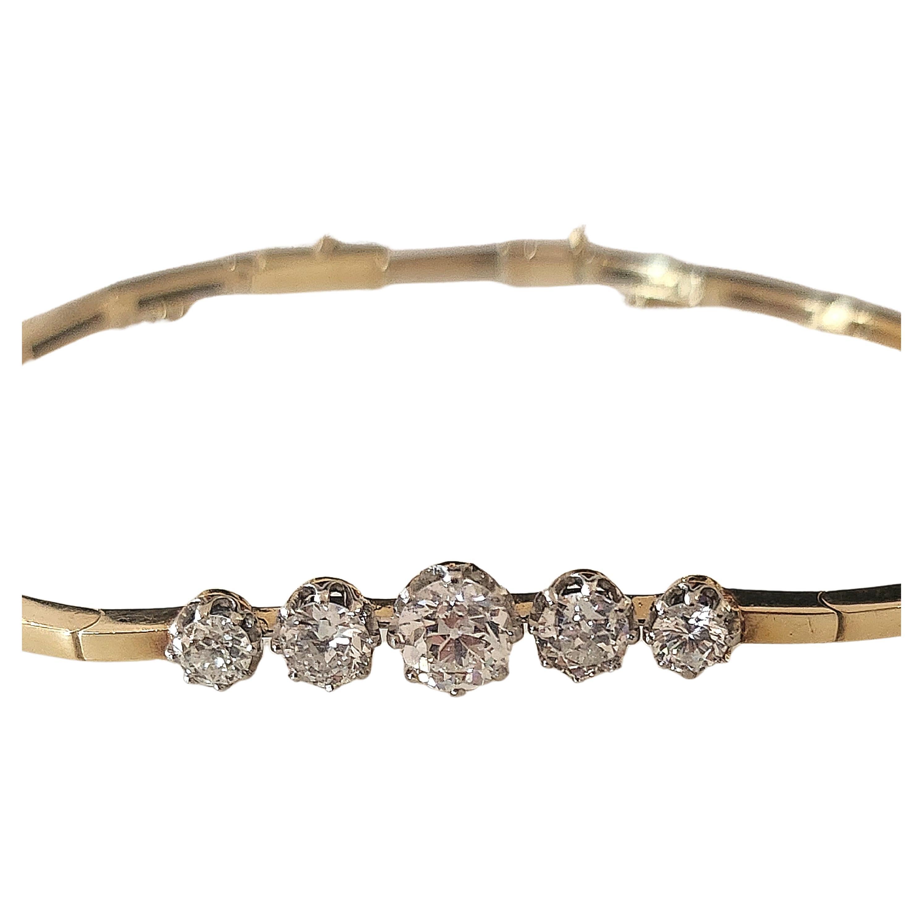 Antique 2 Carats Old Mine Cut Diamond Gold Bracelet 2