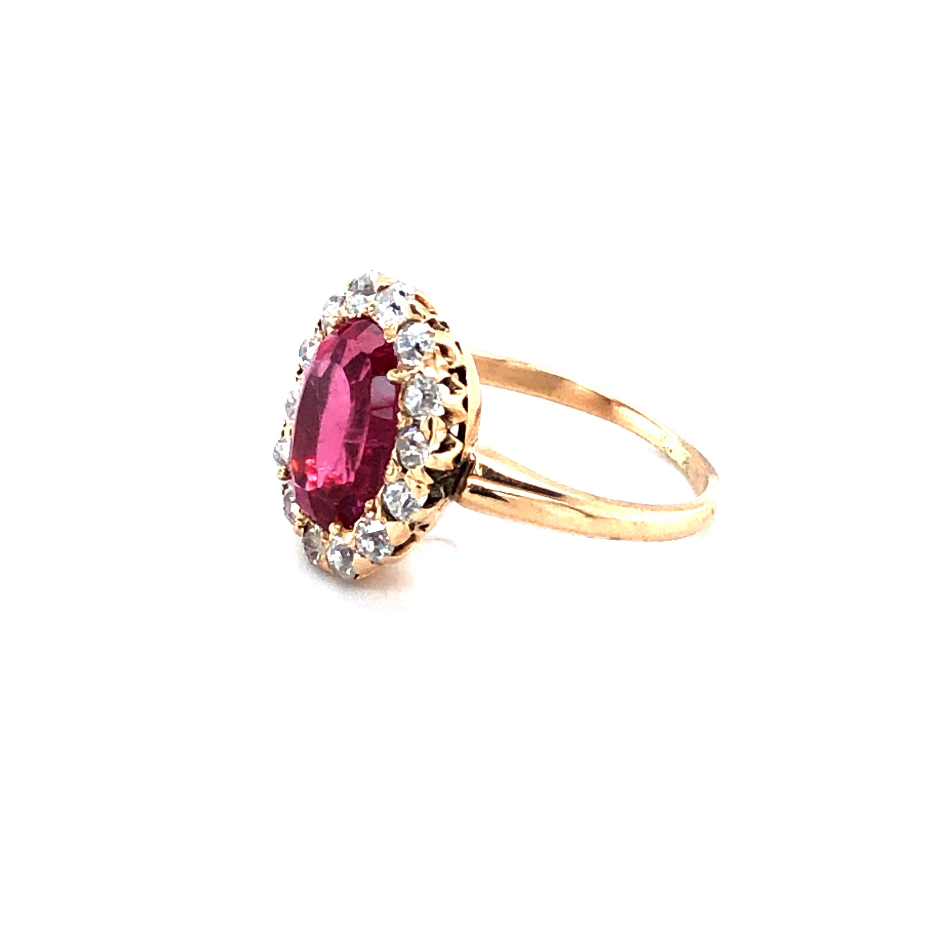 Antique 2 Carat Ruby and 0.65 Carat Old European Diamond Ring, circa Early 1900 In Good Condition In Miami, FL