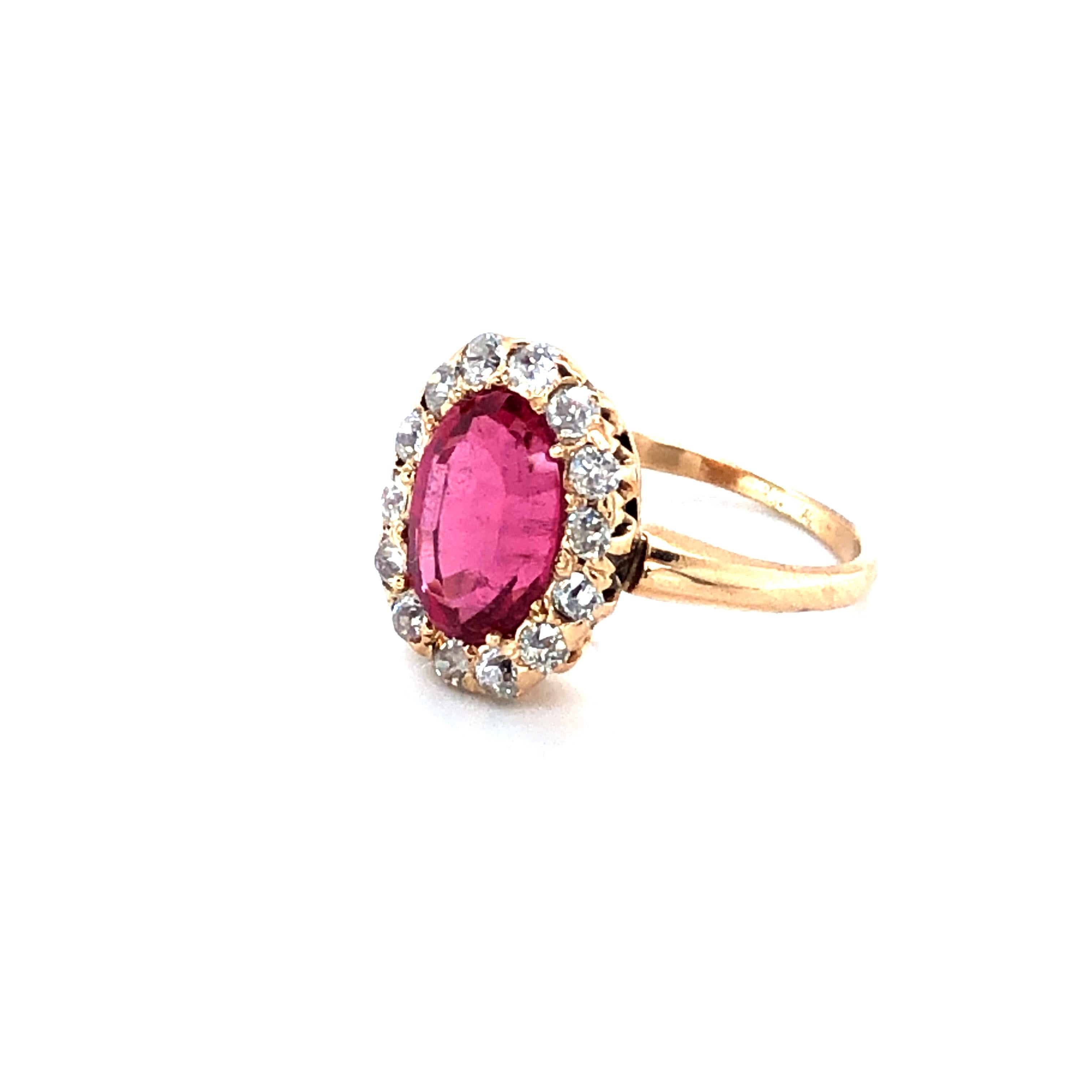 Women's Antique 2 Carat Ruby and 0.65 Carat Old European Diamond Ring, circa Early 1900