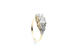 Antique 2 Diamond Traditional Engagement/Wedder/Dress Ring in 18K Yellow & White