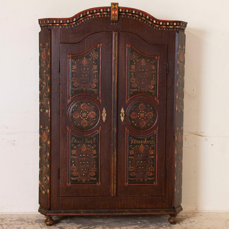 Antique 2-Door Hungarian Armoire with Original Folk Art Paint In Good Condition In Round Top, TX