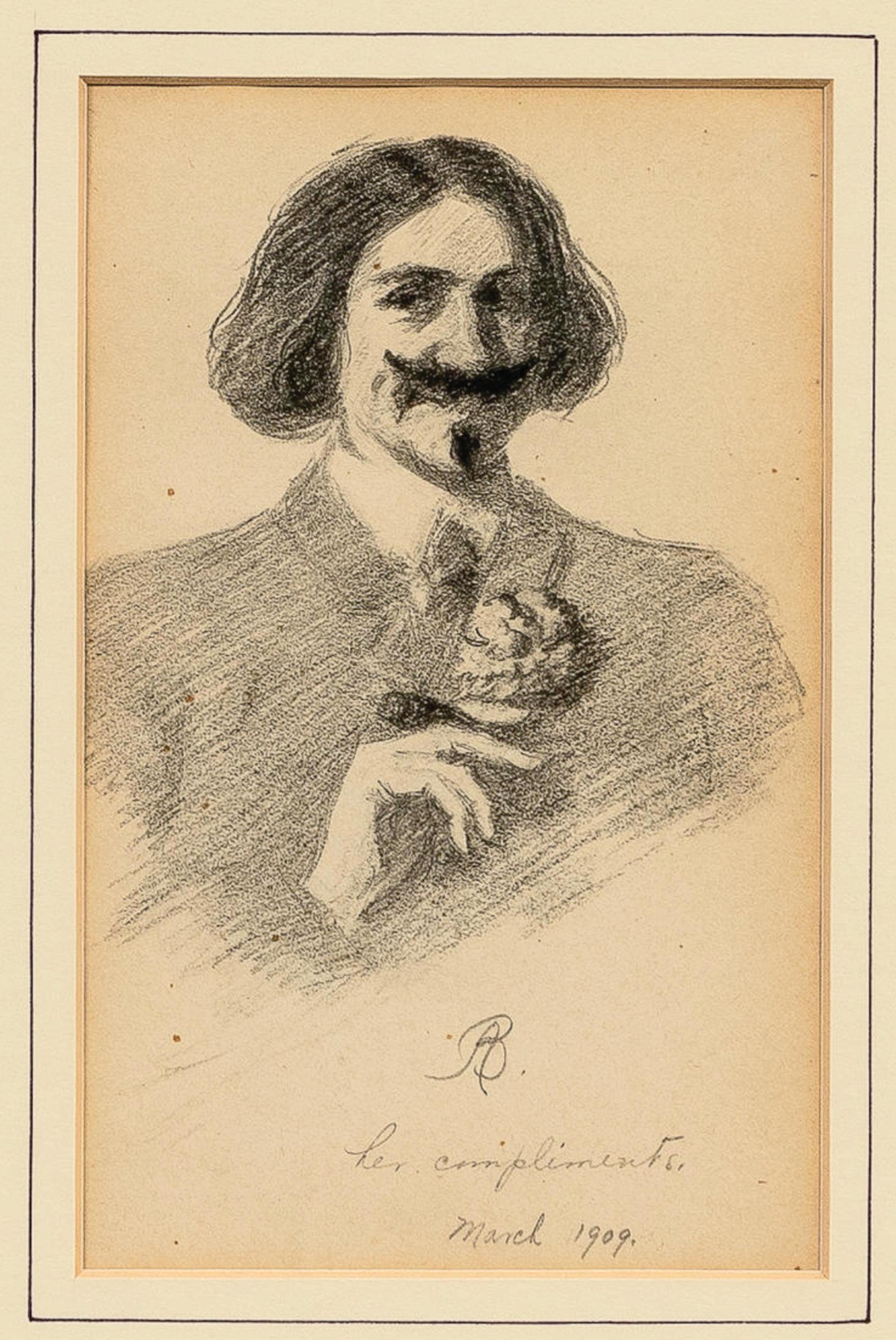 Antiguos 2 Dibujos de un Artista de Boston, Firmados, Marzo 1909, D5 Pintado a mano en venta