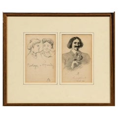 Antico 2 disegni di un artista di Boston, firmato, marzo 1909, D5