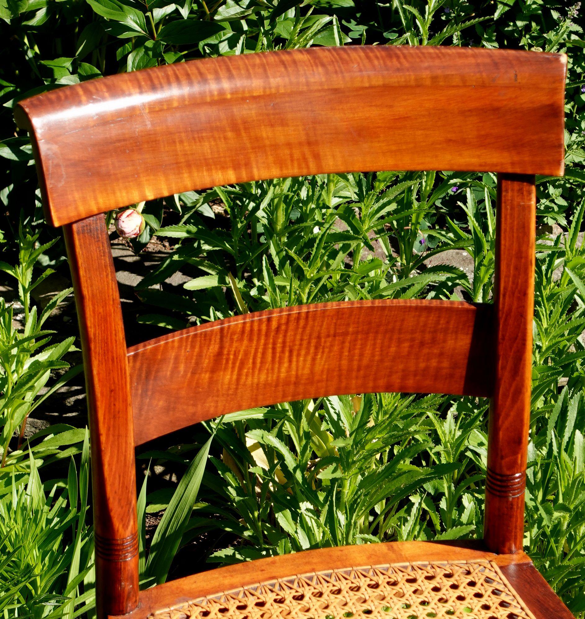 Hand-Carved Antique 2 Federal Tiger Maple & Bird's Eye Cane Seat Dinning Charis For Sale